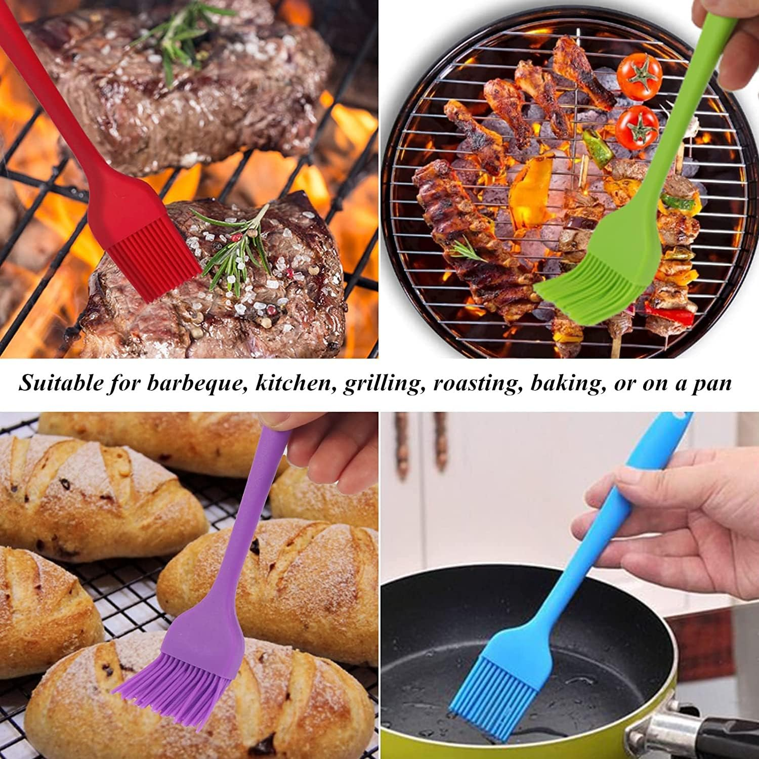 5 Pack Silicone Basting Brush Set, Heat Resistant Pastry Brushes Spread Oil Butter Sauce for BBQ Grill Barbeque Kitchen Baking Cooking Pastries - 1 Large & 4 Small