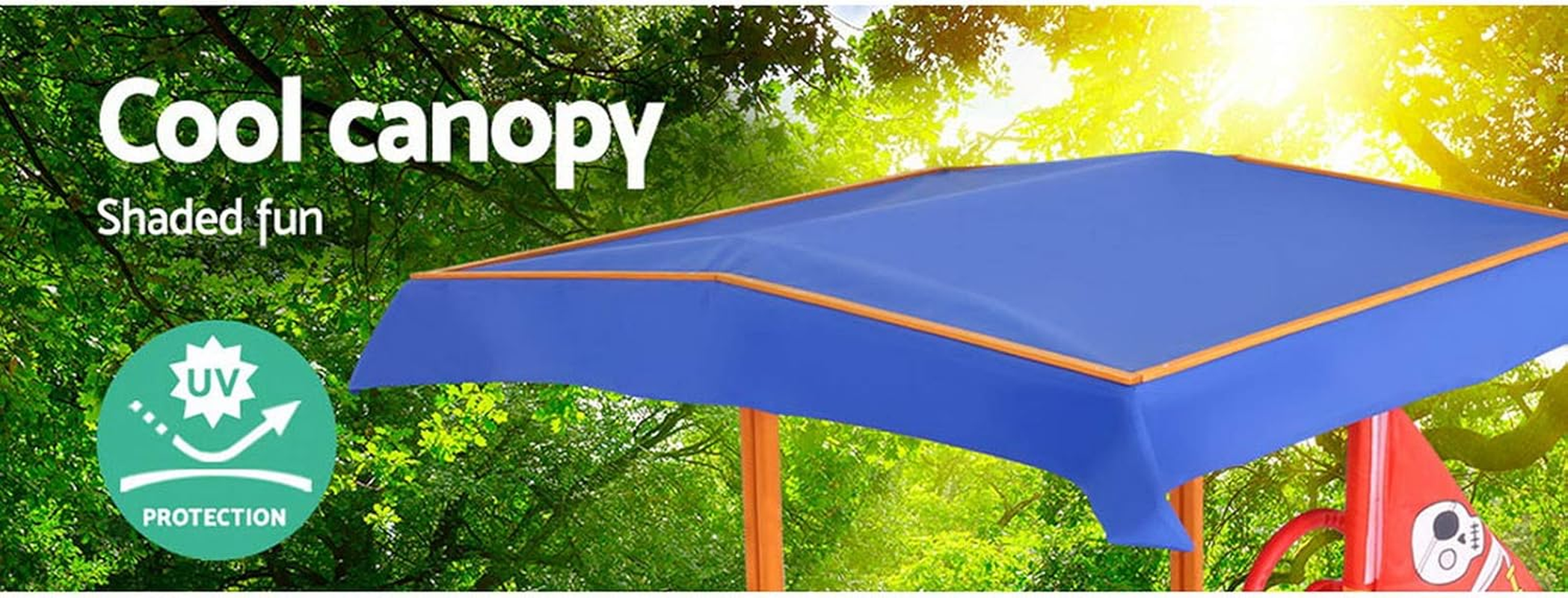 Keezi Kids Sandpit, Wooden Water Table Sand Pit Play Toys Sandcastle Garden Patio Beach Activity Outdoor Toy Games, with Canopy Ground Sheet Steering Wheel Multi-Coloured image number 3