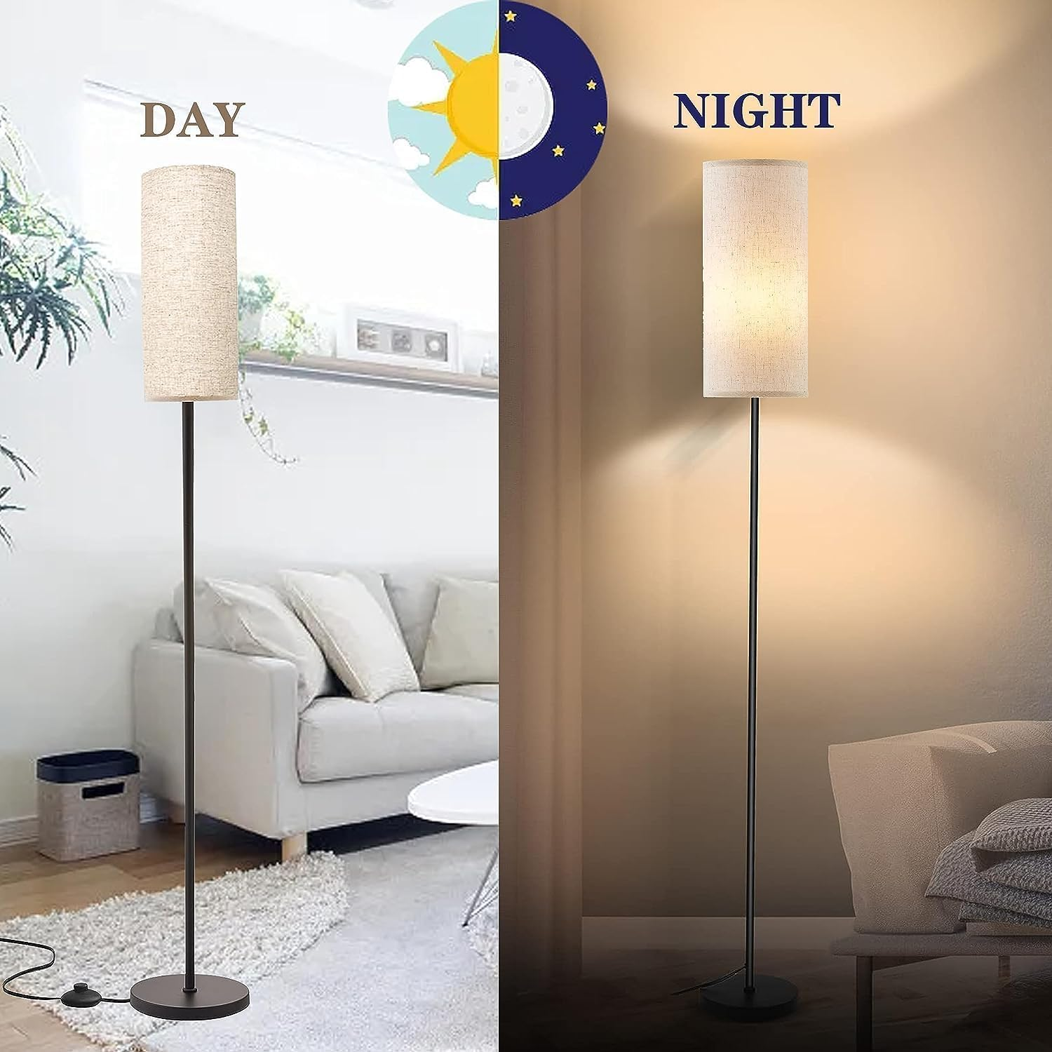 WAMBORY Floor Lamp for Living Room, Dimmable Standing Lamps with 12W 3 Color Temperatures Bulb, Minimalist Pole Lamp with Foot Switch, Elegant Tall Floor Lamps for Bedroom, Office, Kid Room image number 6