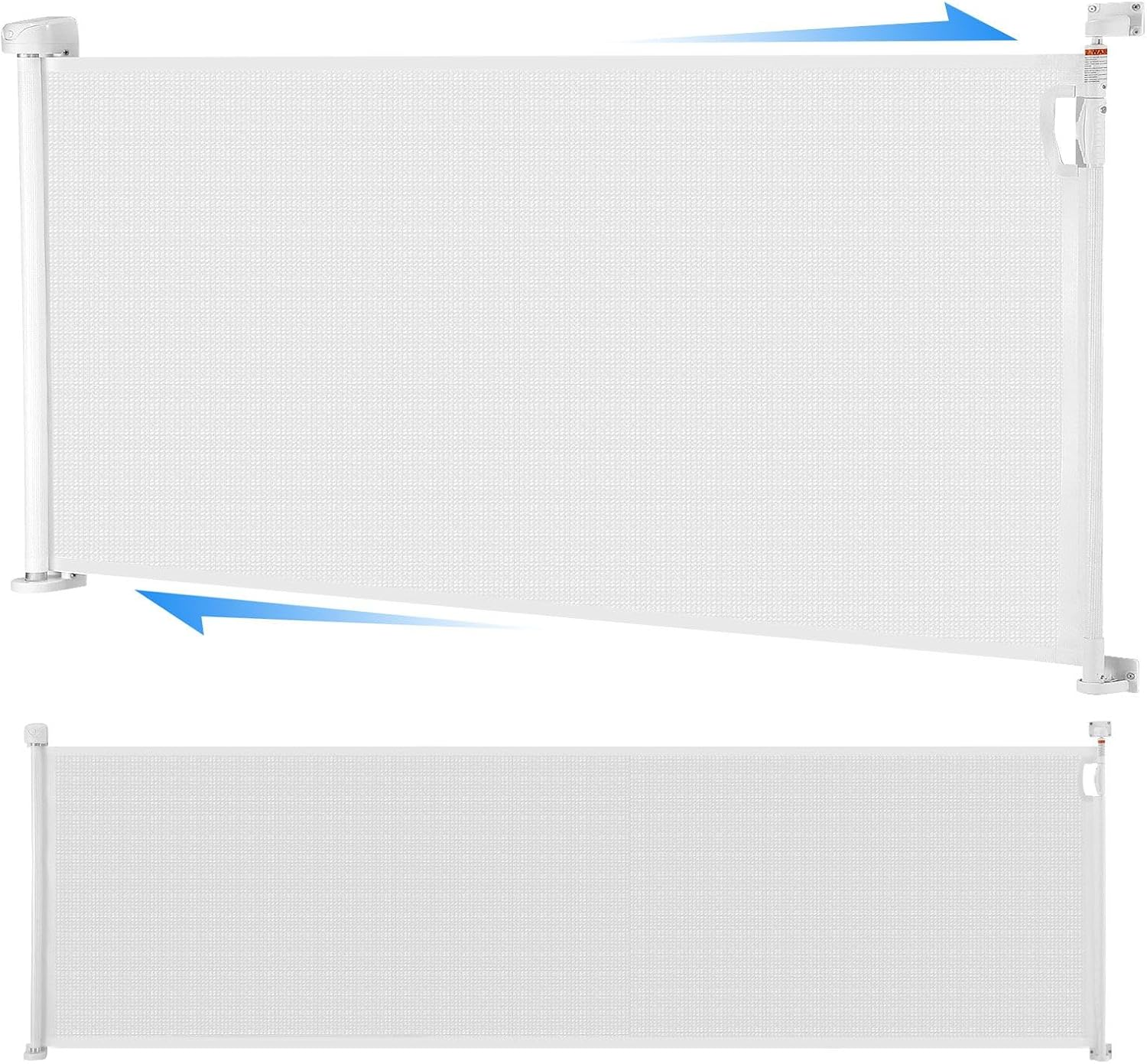 Pet Scene Retractable Safety Gate Extends to 350CM, 93CM Tall Baby Gate Enclosure Fence Safe Guard Barrier for Stairs Doorway Security Mesh Fencing Barrier for Pets & Childs, White image number 6