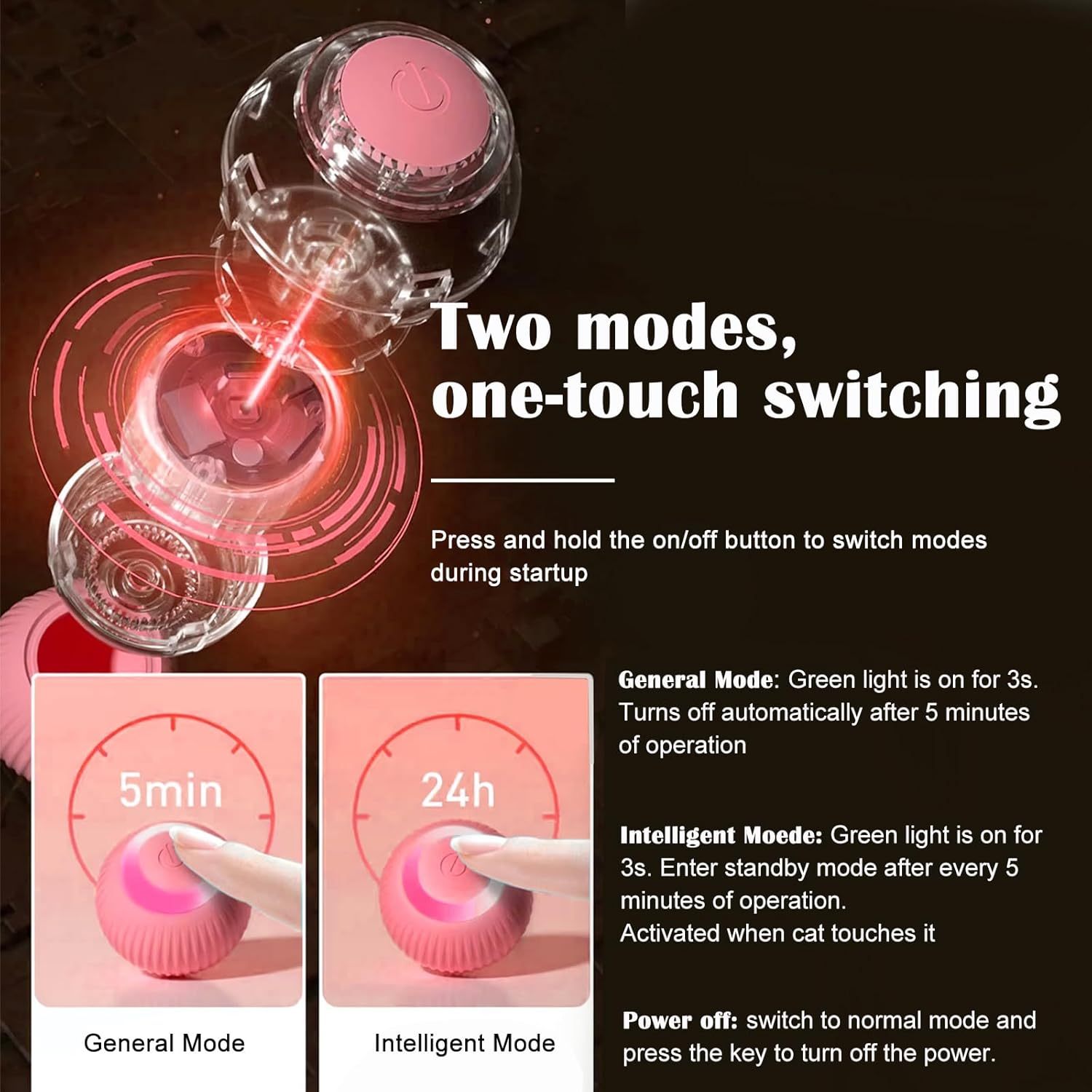 Petgravity Interactive Cat Ball Toy, Intelligent Cat Toys with LED Lights, Automatic Moving Rolling Ball for Indoor Cats, Cat Automatic Toy image number 2