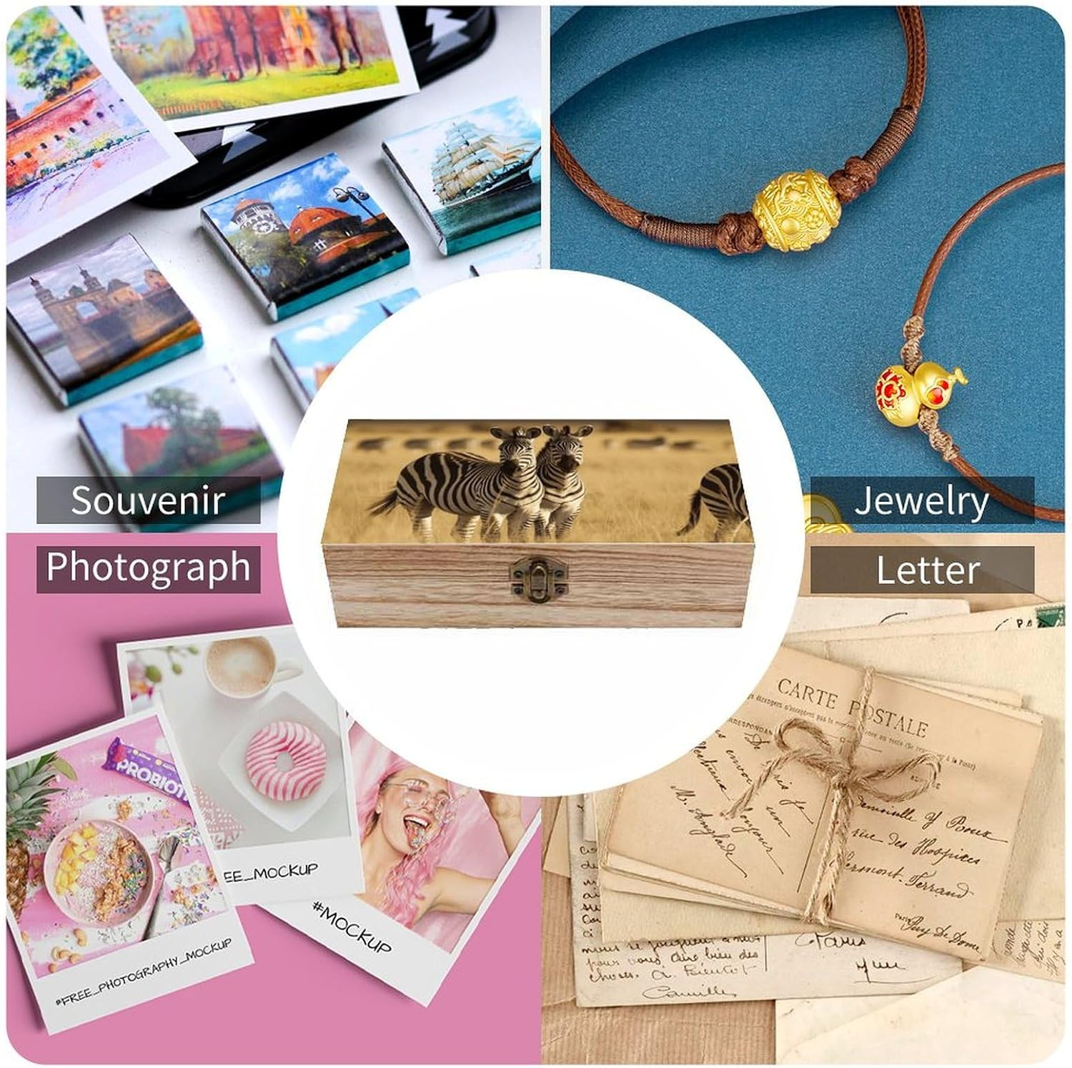 Grassland Zebra Wooden Box Wood Wedding Keepsake Boxes with Lids Small Decorative Boxes Lightweight Wooden Memory Storage Box for Crafts Keepsakes Jewelry Photo Letter Storage image number 6