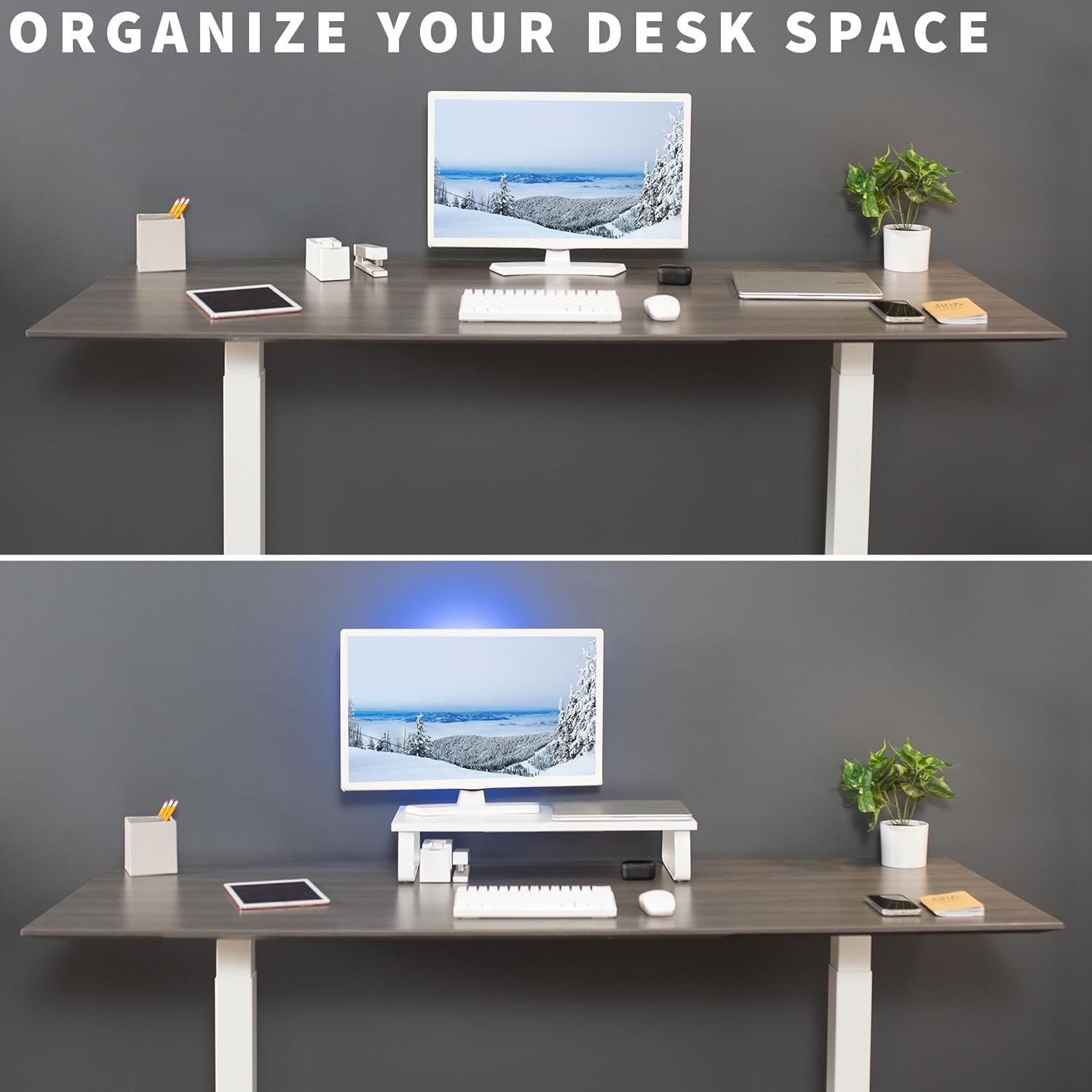 VIVO 24 Inch Monitor Stand, Wood & Steel Desktop Riser, Screen, Keyboard, Laptop, Small TV Ergonomic Desk and Tabletop Organizer, White, STAND-V000D-W image number 7