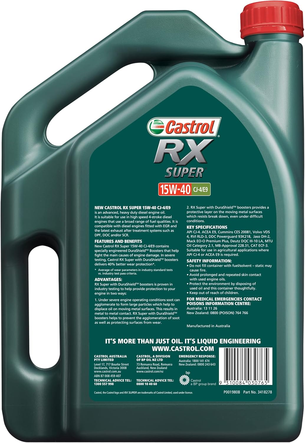 Castrol 15W-40 CJ-4/E9 RX Super Engine Oil 5 Litre image number 2