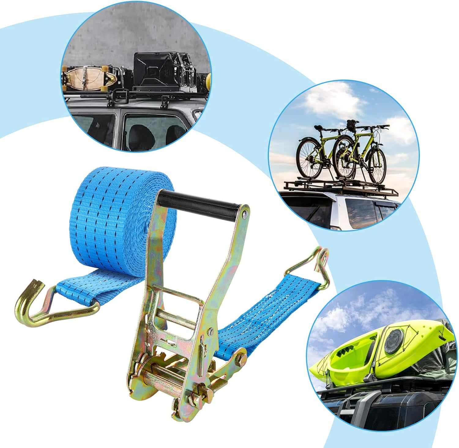 VIDETOL Pack of 2 Tie down Straps with Ratchet and Hook, 3 M 50 Mm Ratchet Straps Lashing Straps Two-Piece 4T Heavy Duty Lashing Strap Blue for Load Securing, Camping and Luggage Removal image number 2