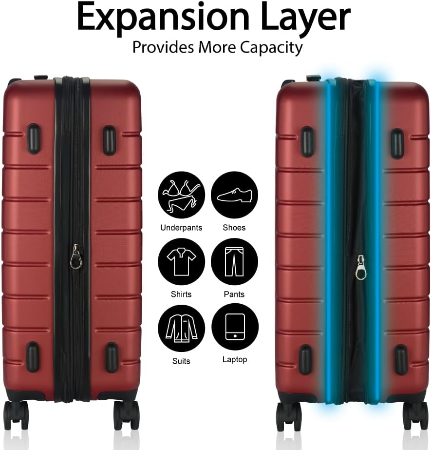 Eaglemate Luggage Set 3 Piece &ndash; 20", 26", 30" Suitcase Set with TSA Lock, Expandable Hard Shell Spinner, Lightweight Travel Luggage Sets for Men & Women, 15-Year Warranty &ndash; Wine RED - Orange image number 6