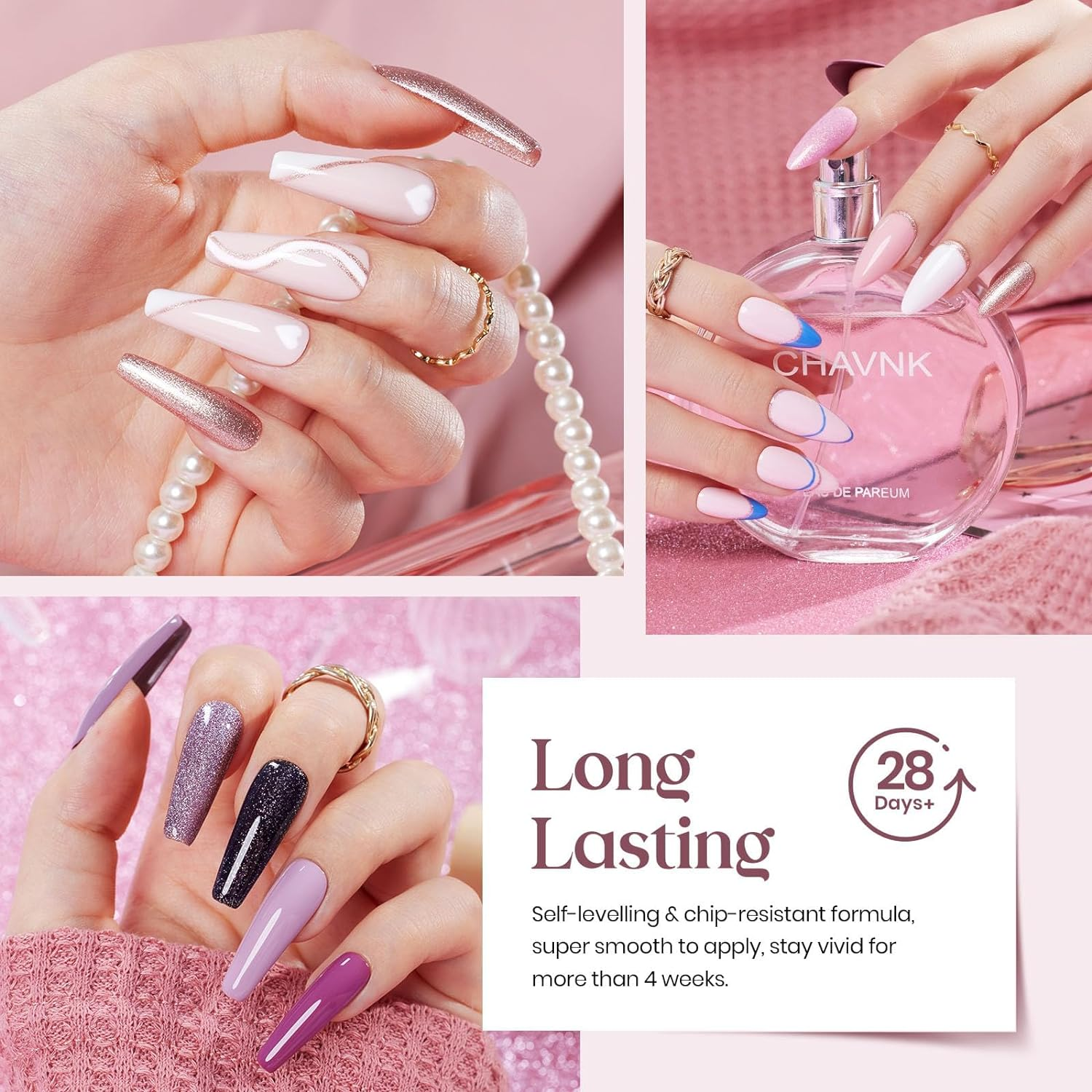 Beetles Gel Polish Nail Set 20 Colors Elegant Allure Collection Pink Purple Navy Blue Glitter Gel with 3 Pcs Base Matte and Glossy Top Coat Led Soak off Trendy All Season Manicure Kit for Women image number 2
