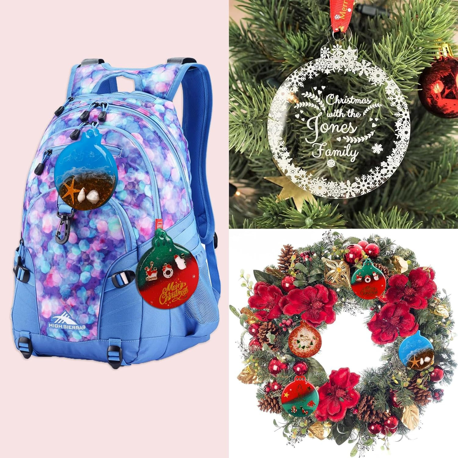 8 Pack Christmas Resin Molds, 2 Styles round Silicone Pendant Molds, Xmas Ornaments Molds for Epoxy Resin Casting Christmas Tree Pendant Gift Home Decoration image number 1