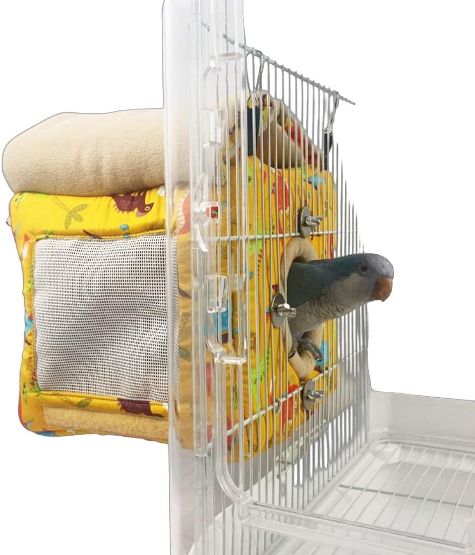 Large Winter Warm Bird Nest House, Bird Bed for Cage, Parrot Nest Snuggle Shed Hut for Four Seasons, Easy to Install for Quaker Lovebirds (Yellow,Small) image number 4