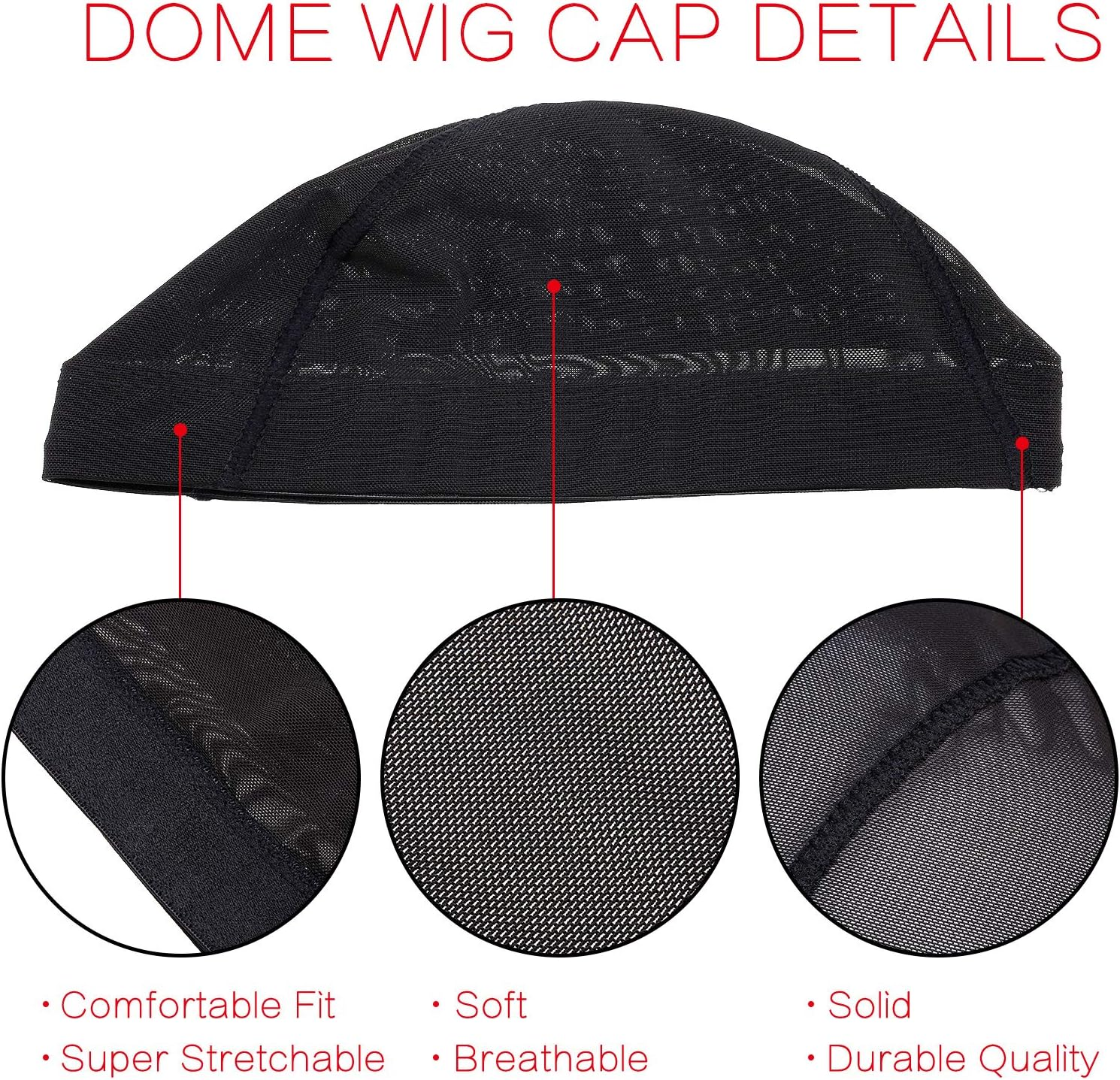 Dome Caps Stretchable Wigs Cap Spandex Dome Style Wig Caps for Men Women 5 Pack Black Mesh Wig Caps - Black image number 5
