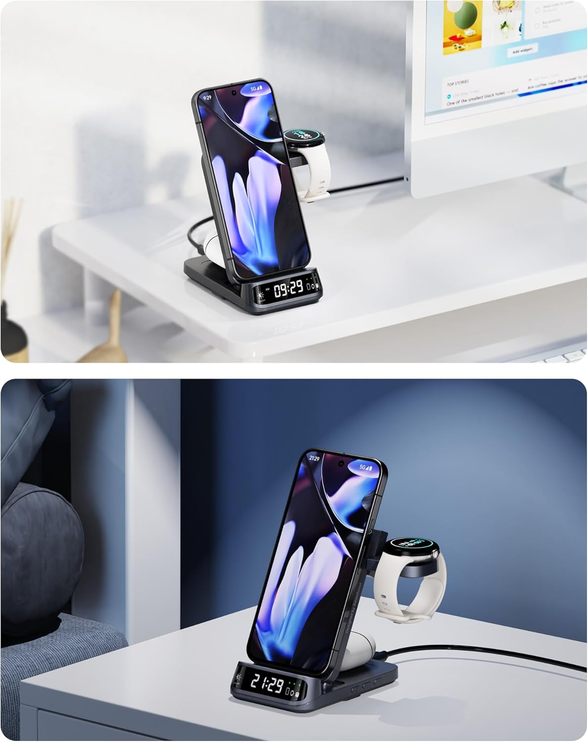 Wireless Charger for Pixel Watch 3/2 (Not for Pixel Watch 4/1), 3 in 1 Charging Station for Google 9 Pro Fold/9 Pro/9A/8/7/6/5, Swanscout 708G2 image number 1