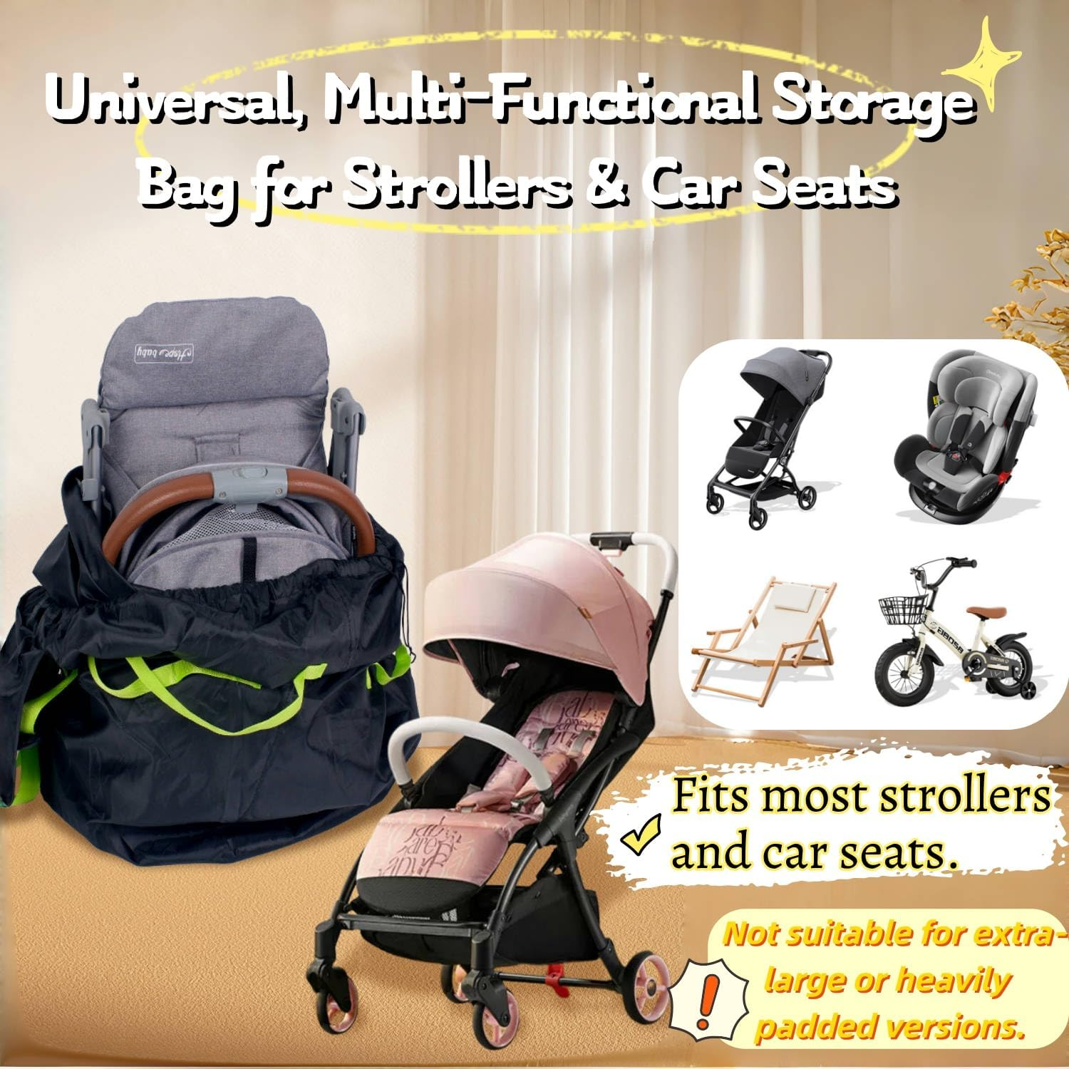 Car Seat Travel Bag for Airplane, Waterproof Durable Padded Cover with 2 Luggage Tags, Universal Fit, Gate Check Bag for Airplane, Fits Convertible Car Seats or Double Strollers image number 3