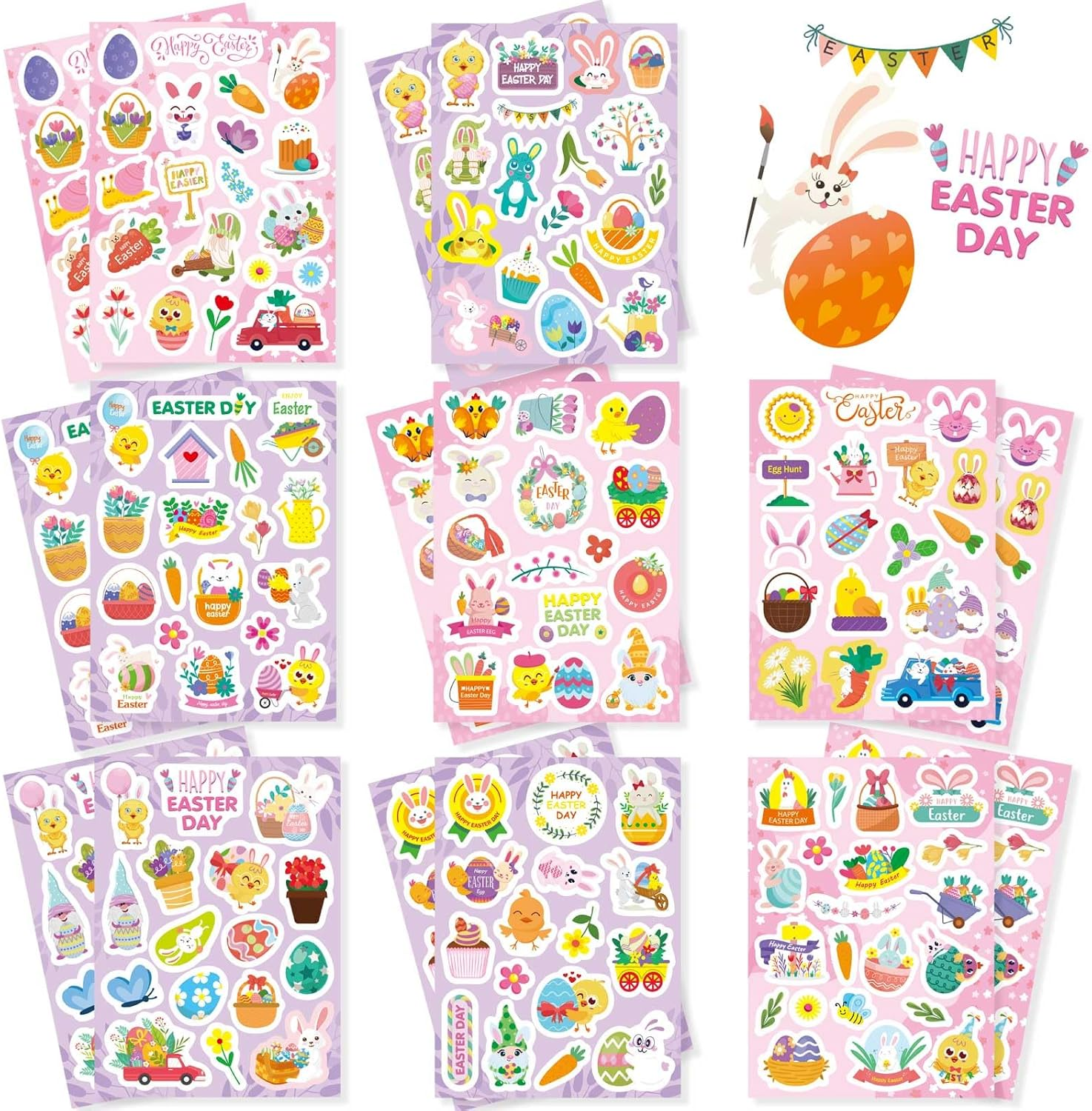 Easter Stickers, Fyvadio 282PCS Easter Eggs Bunny Rabbit Stickers for Kids Adults, Cute Easter Holiday Stickers for Skateboard, Water Bottles, Scrapbook, Junk Journal, DIY Crafts image number 5
