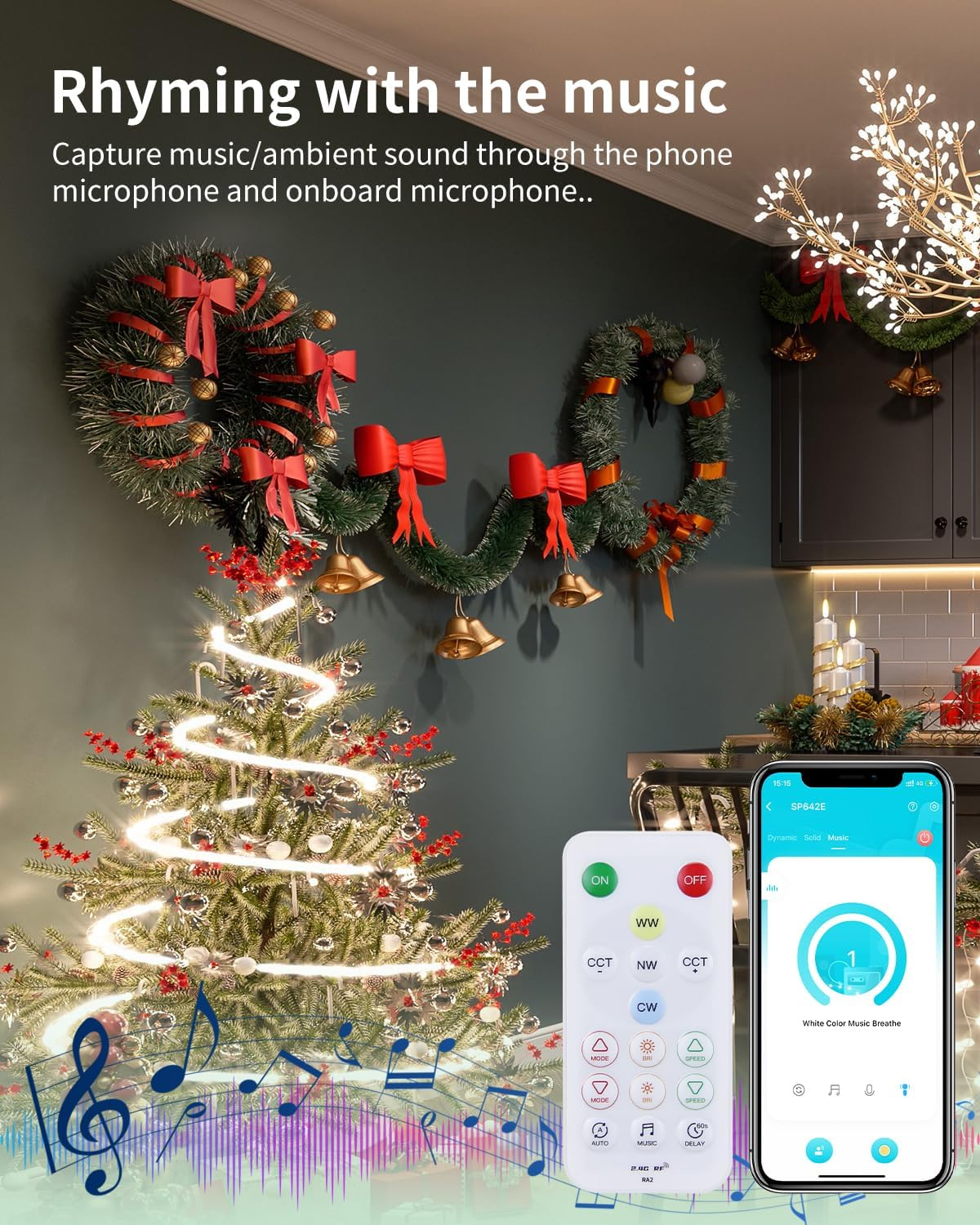 ALITOVE 24V COB LED Light Strip White CCT Tunable CRI>90 Diffused LED Strip Light Kit with Remote APP Control Music Mode 16.4Ft 3040Leds Dimmable 2700K-6500K LED Tape Light for Home Mirror Bookshelf image number 5