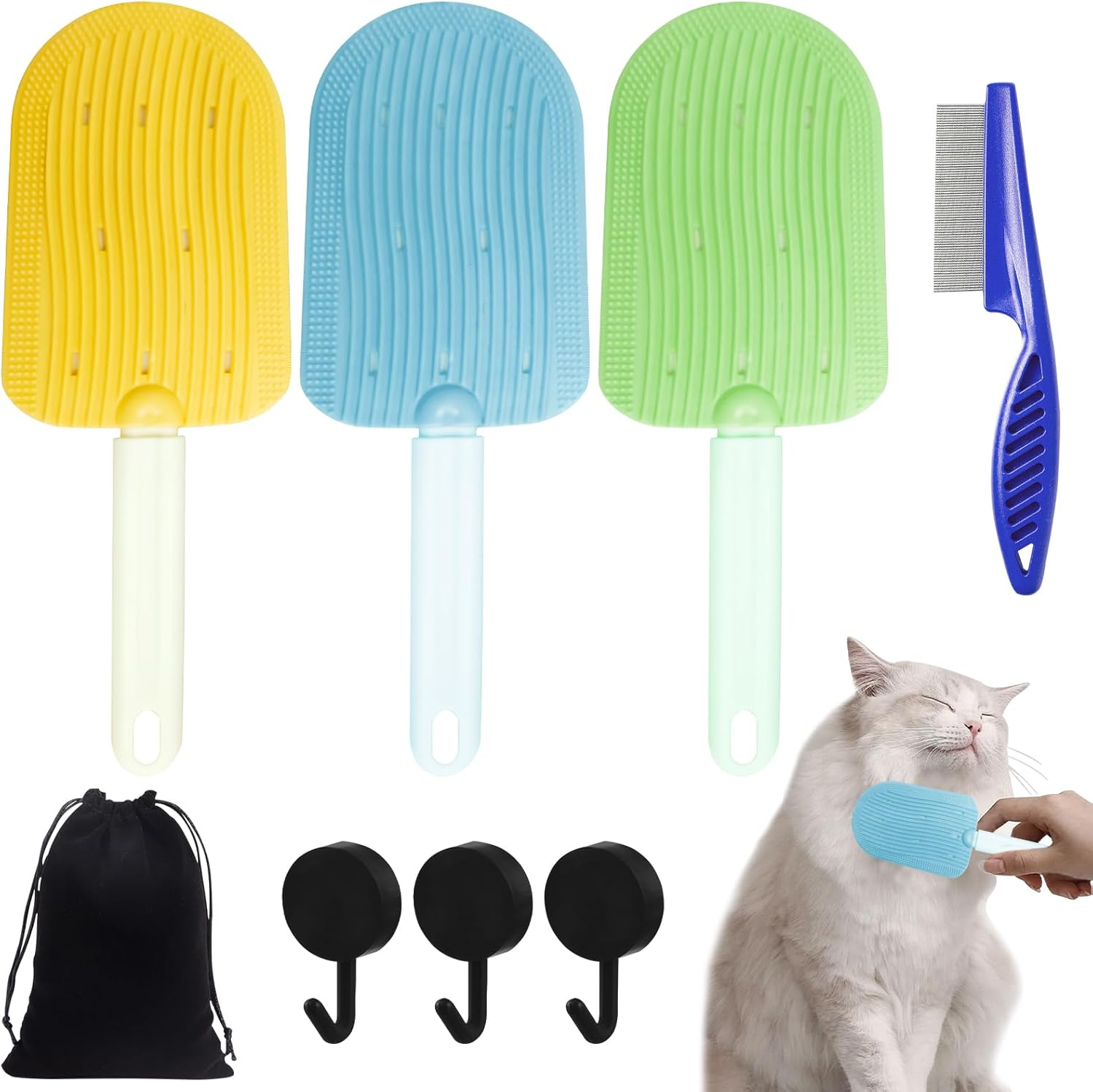 GAROMIA Cat Care Set 3 Pieces Pet Hair Remover Lint Shaver Pet Hair Remover Cat Hair Remover Cat Tongue Comb Clothes Brush Hair Comb Floating Hair for Animal Hair Knitted Carpet image number 3