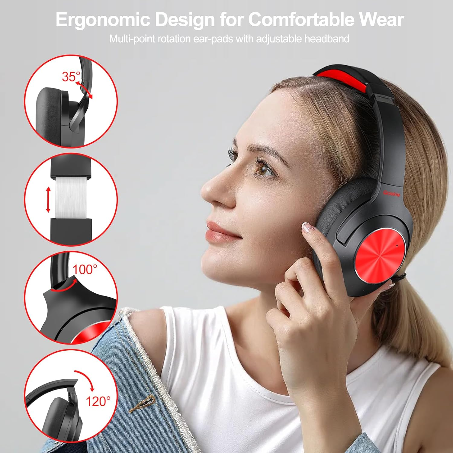 Hybrid Active Noise Cancelling Headphones - 2024 Upgraded Wireless over Ear Bluetooth Headphones,100H Playtime,Hi-Res Audio,Deep Bass Noise Cancelling,Comfortable Ear Cup for Travel/Home/Office image number 2