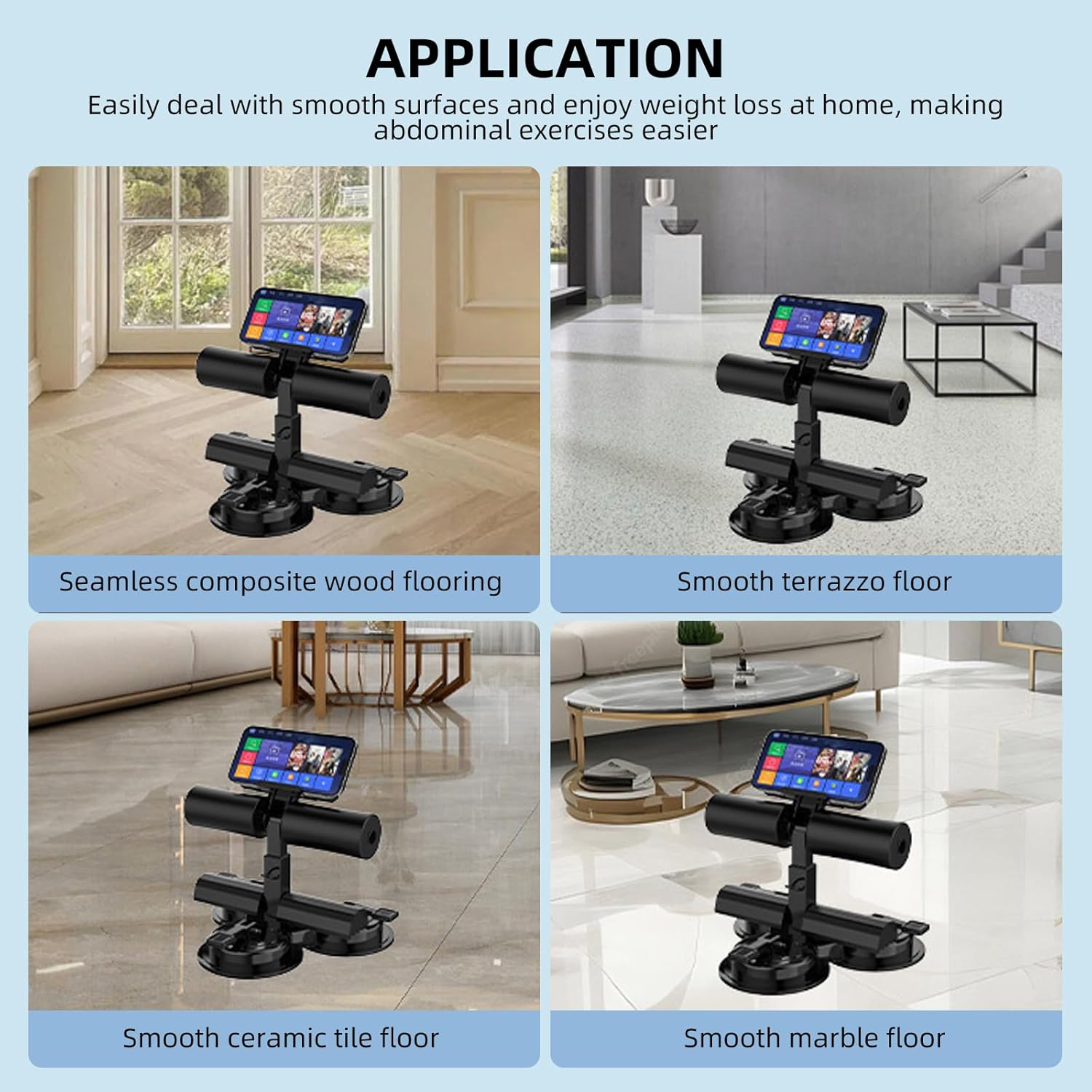 Portable Sit up Bar with 3 Strong Suction Cups-Sit up Bar Foot Holder, Adjustable Height Abdominal Trainer with Removable Phone Holder, Home Gym Fitness Essential Ab Workouts & Core Exercise - Macaron Powder image number 7