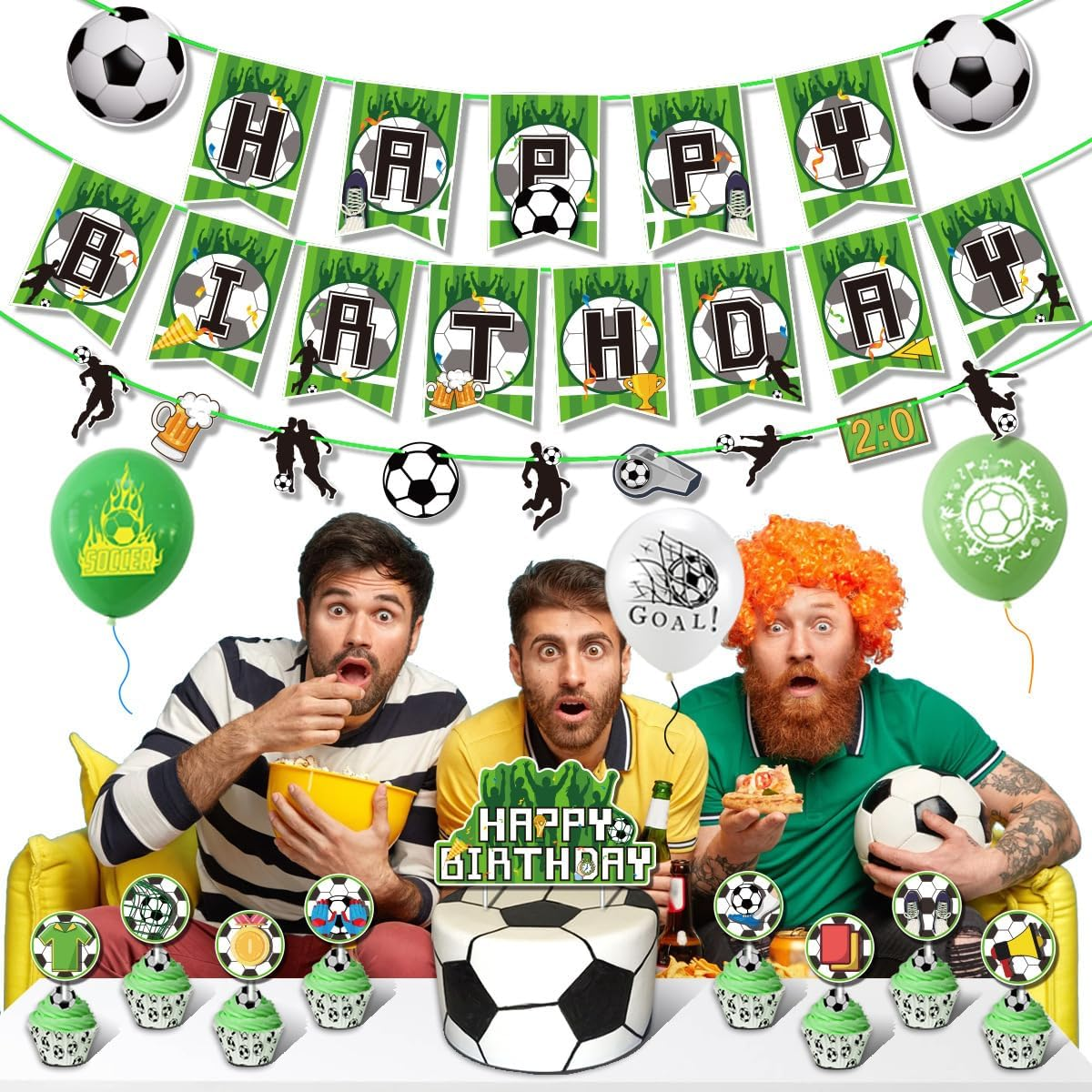 Soccer Balloons Birthday Decorations Party Supplies Soccer Happy Birthday Banner Soccer Latex Foil Balloons Cake Topper Cupcake Topper image number 1