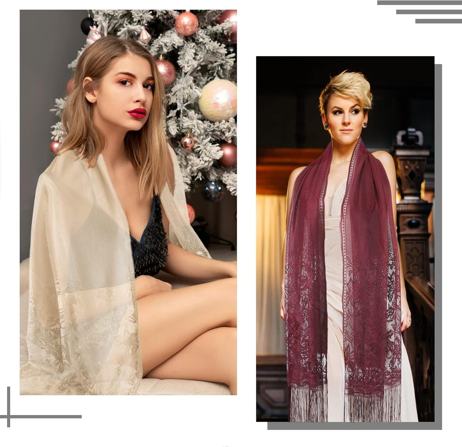 Pashmina Shawls and Wraps - Chiffon Shawl Wedding Evening Scarf for Women - Beige-B image number 6