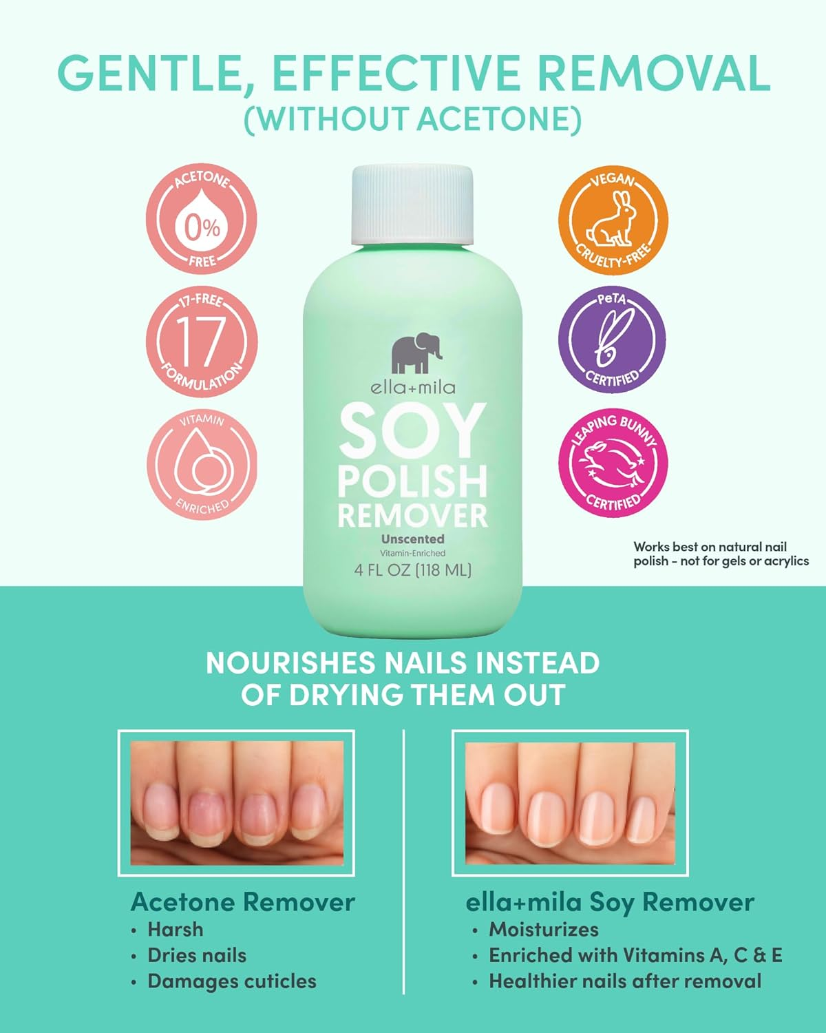 "Soy Nail Polish Remover" Non Acetone & Alcohol Free Unscented & Odour Free Best for Natural Fingernail Contains Vitamins A, C , E image number 6