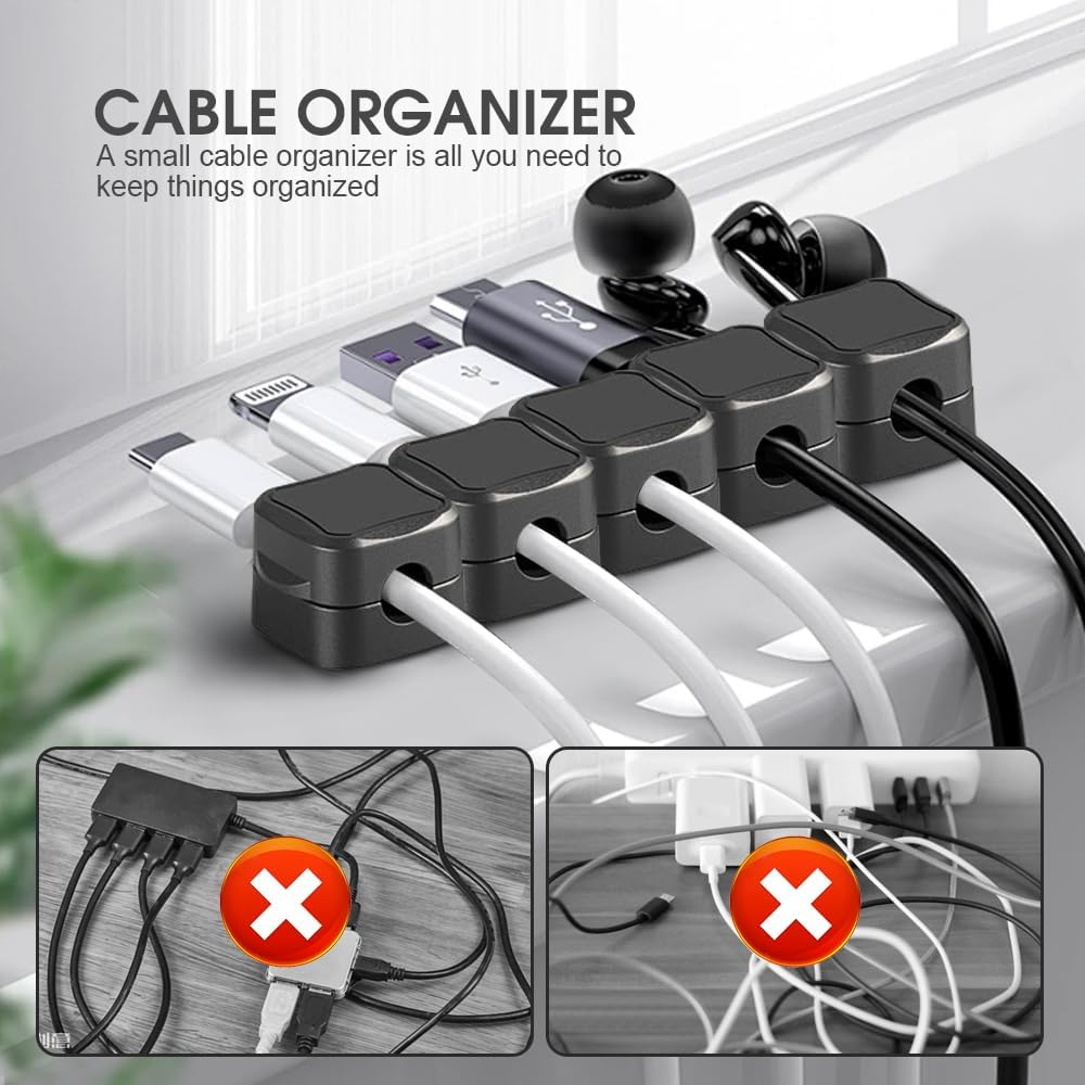 12 Pack Cord Organizer Holder, Magnetic Cable Clips Management, Strong Adhesive Phone Charging Cords Organizer, Hide or Organize Desk Cable Wire for Home,Office,Car,Desk,Nightstand (Black, 12PCS)