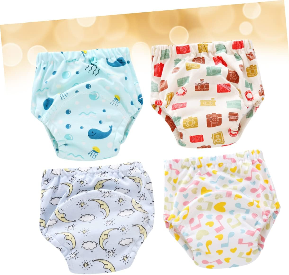 JOINPAYA 4 Pcs Training Pants Nappy Pants Washable Diapers for 12-18 Kg Toddler Breathable Learning Undies 6 Layers of Gauze Size L Moon Pattern