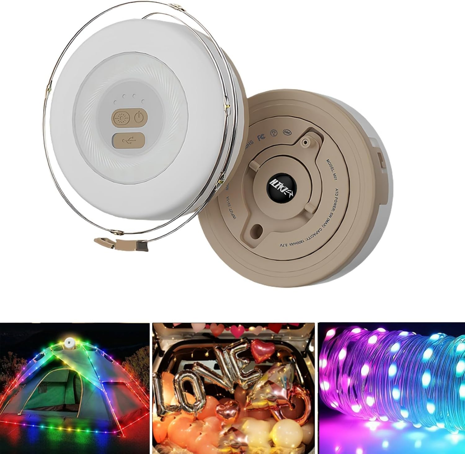 2 Packs Colorful Camping String Lights,2-In-1 Roll up Portable String Lights with APP Control,18Ft/6M,Rechargeable Waterproof Lights for Camping,Indoors and Outdoors Deco (Yellow) image number 5