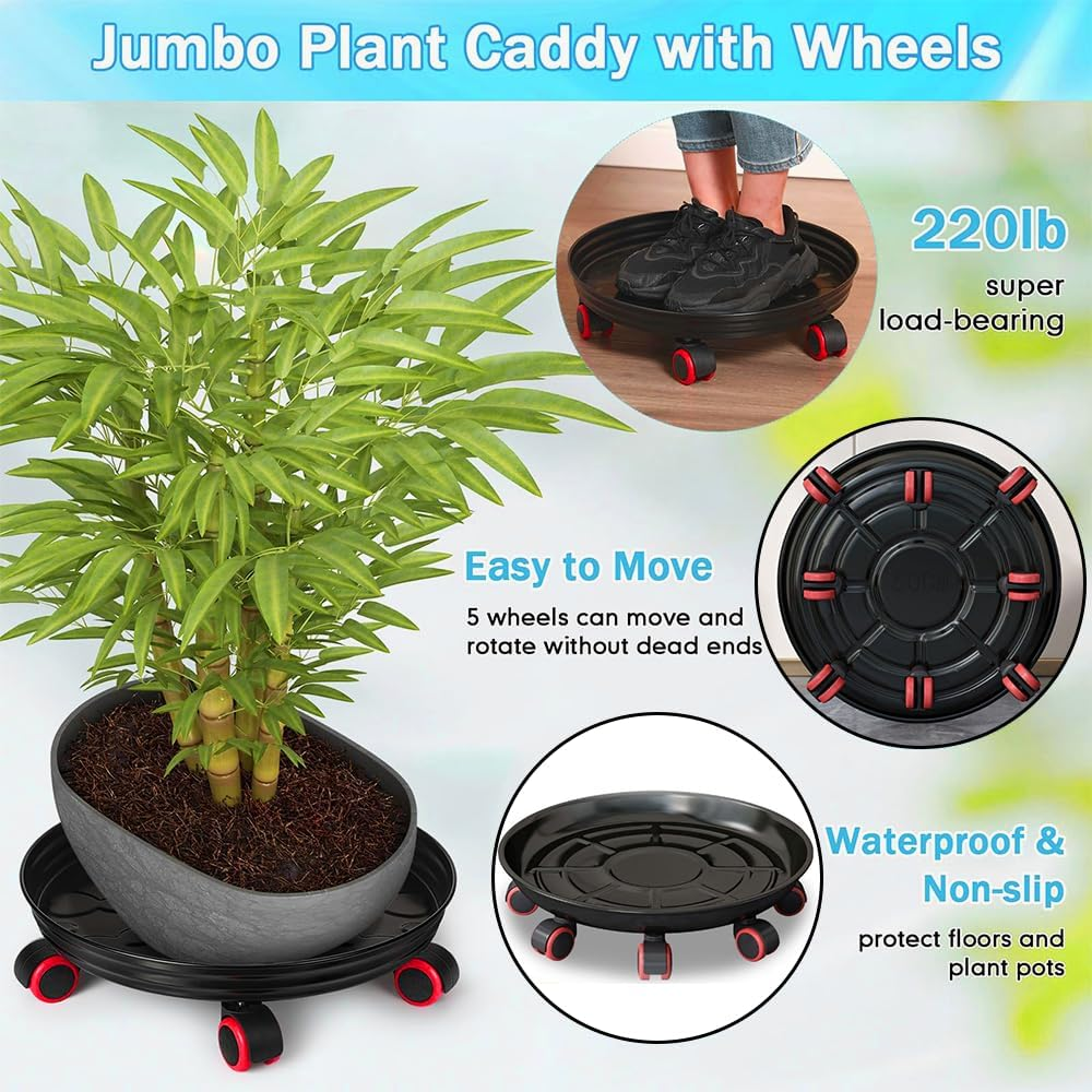 TOMVAES Metal Plant Caddy with Wheels,23Cm Rolling Plant Stand Heavy Duty Plant Dolly with Casters for Indoor and Outdoor Large Planter Casters Potted Plant Mover,Black