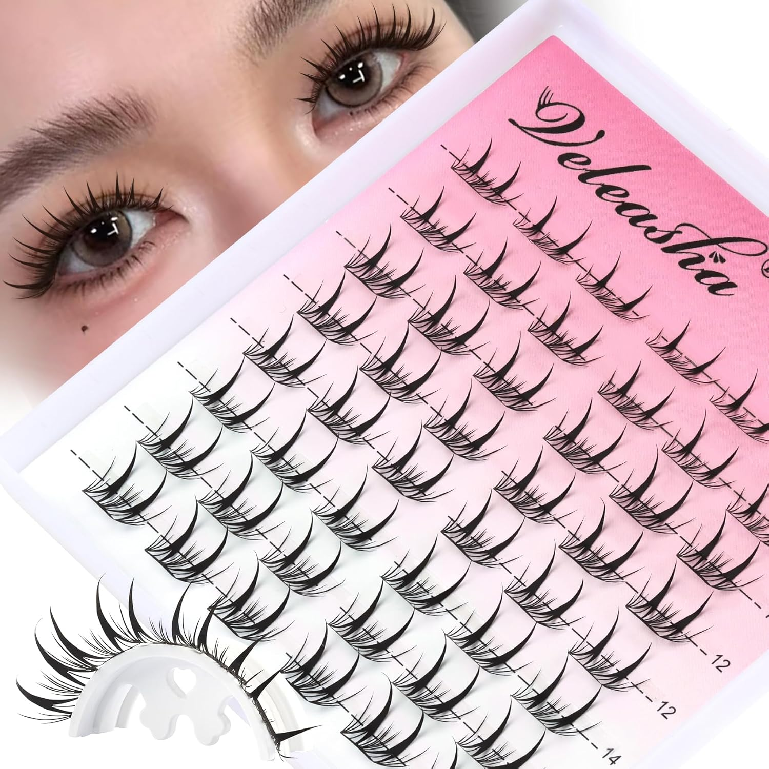 Veleasha Mnaga Lash Clusters Fairy Anime Eyelashes Cluster 10-14 Mm Laser Tech Wispy Cluster Lashes Super Lightweight DIY Spiky Eyelash Clusters (Flutair) image number 3