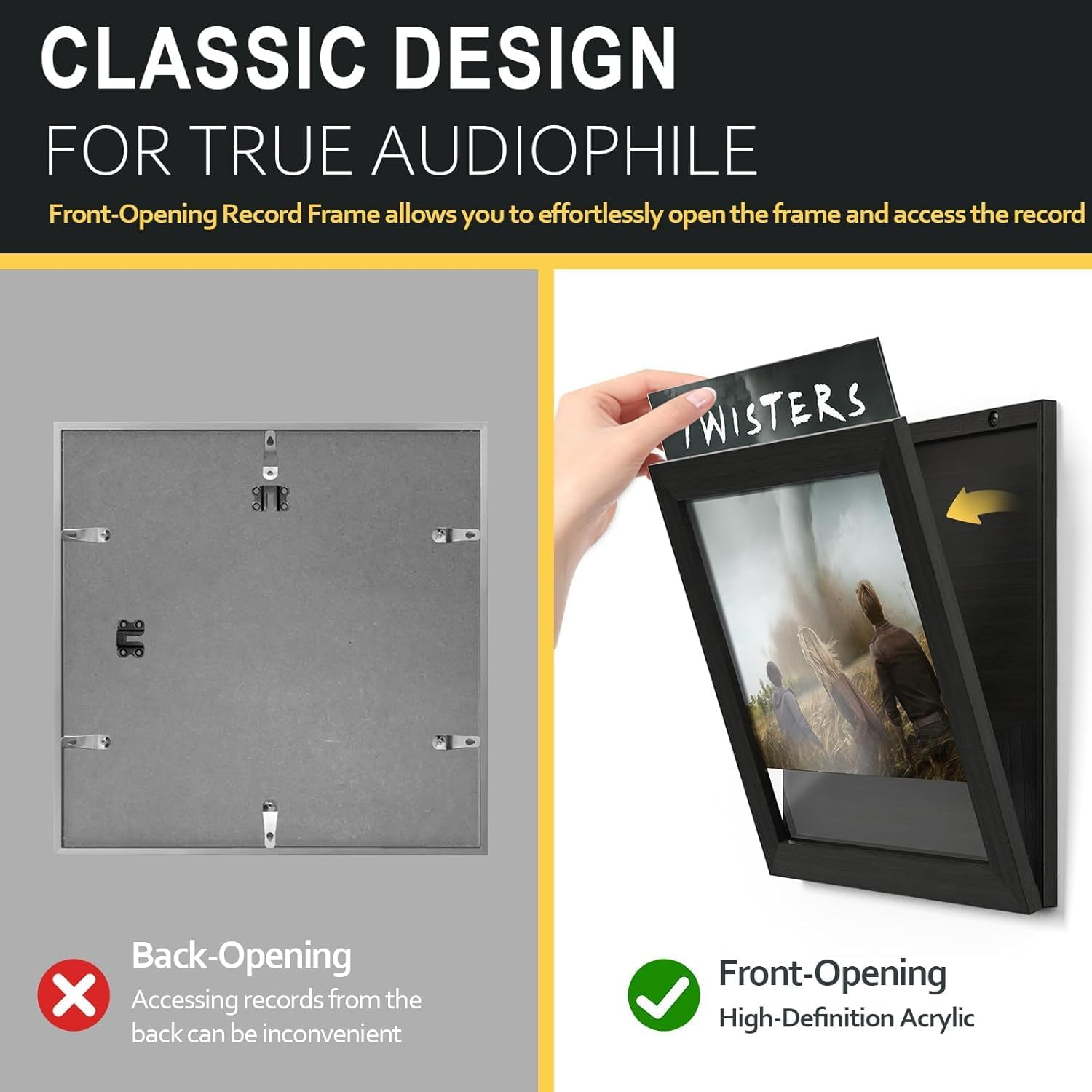 Yoimori Vinyl Record Frame, 3-Pack Record Frame for Vinyl Records Display, Album Frames for 12X12 Inch LP Cover Display (3 Pack/Black) image number 6