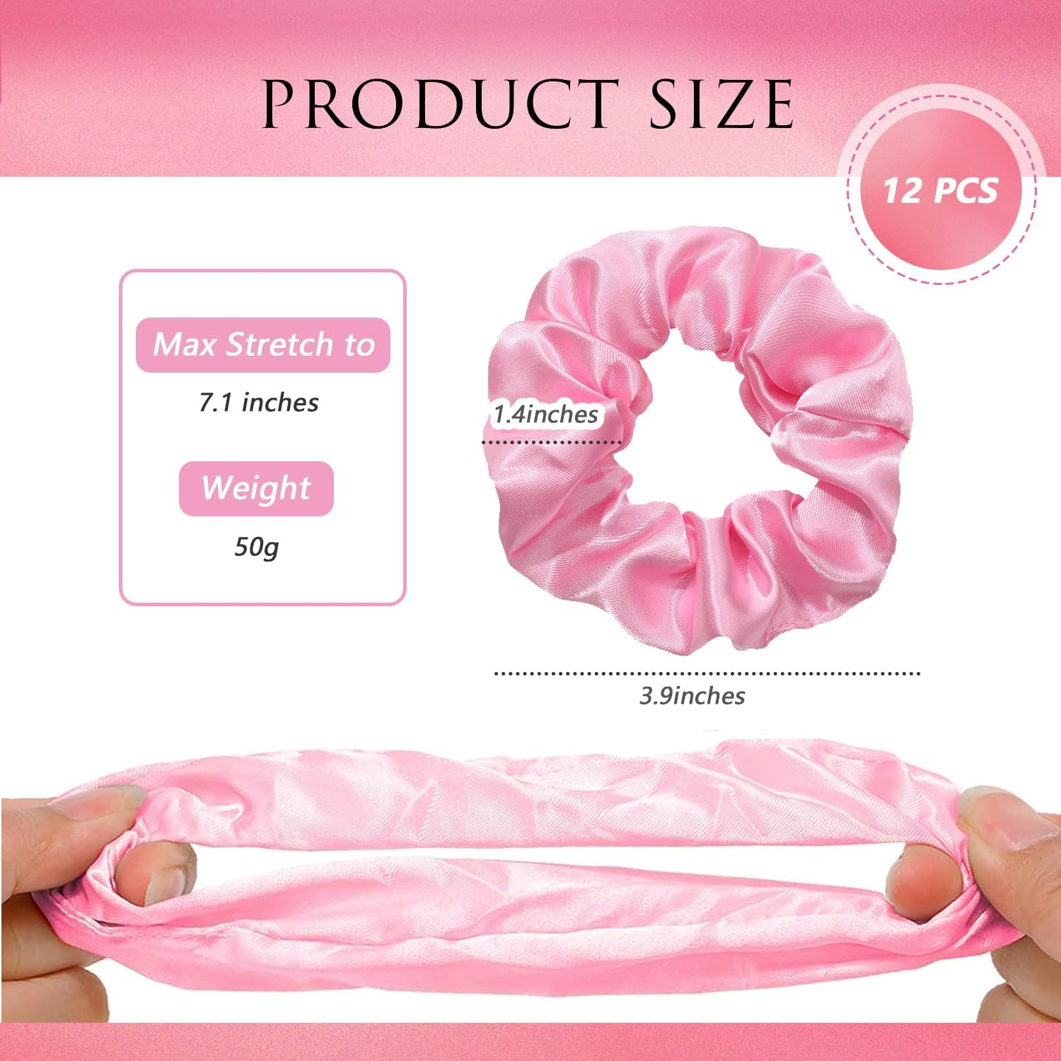 12 Pcs Pink Satin Silk Scrunchies Set Blush Hair Ties Soft Elastic Ponytail Holders Hair Bands for Women Girls Gentle Hair Accessories
