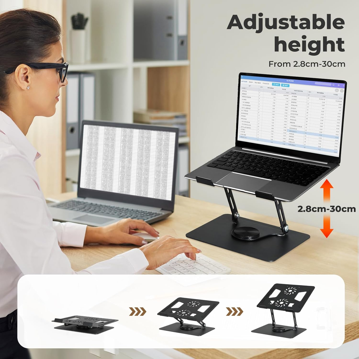 Traderight Aluminum Laptop Stand, Fits All 7-17", 23Cmx21Cmx26Cm,Computer Stand Laptop Holder Compatible with Air, Pro, Dell, HP, Laptops Adjustable 360&deg; Rotating Base, Ergonomic Notebook Riser Work