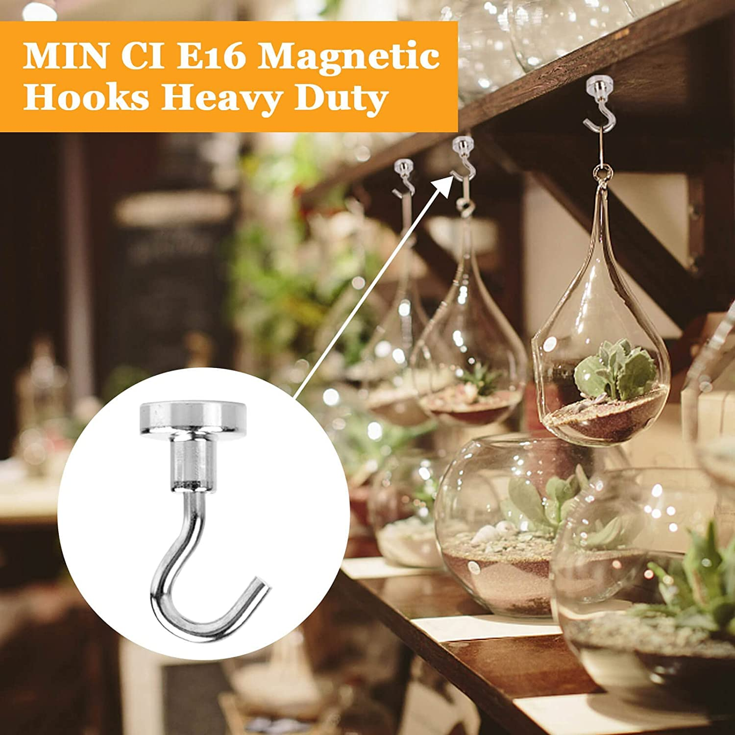MIN CI 20Pack Magnetic Hooks Cruise Heavy Duty, 25LBS Strong Neodymium Metal Magnets Hook for Hanging Cruise Ship Camping Grill Kitchen Fridge Garage Wall and Refrigerator,Silver,E16Mm-20Pack image number 3