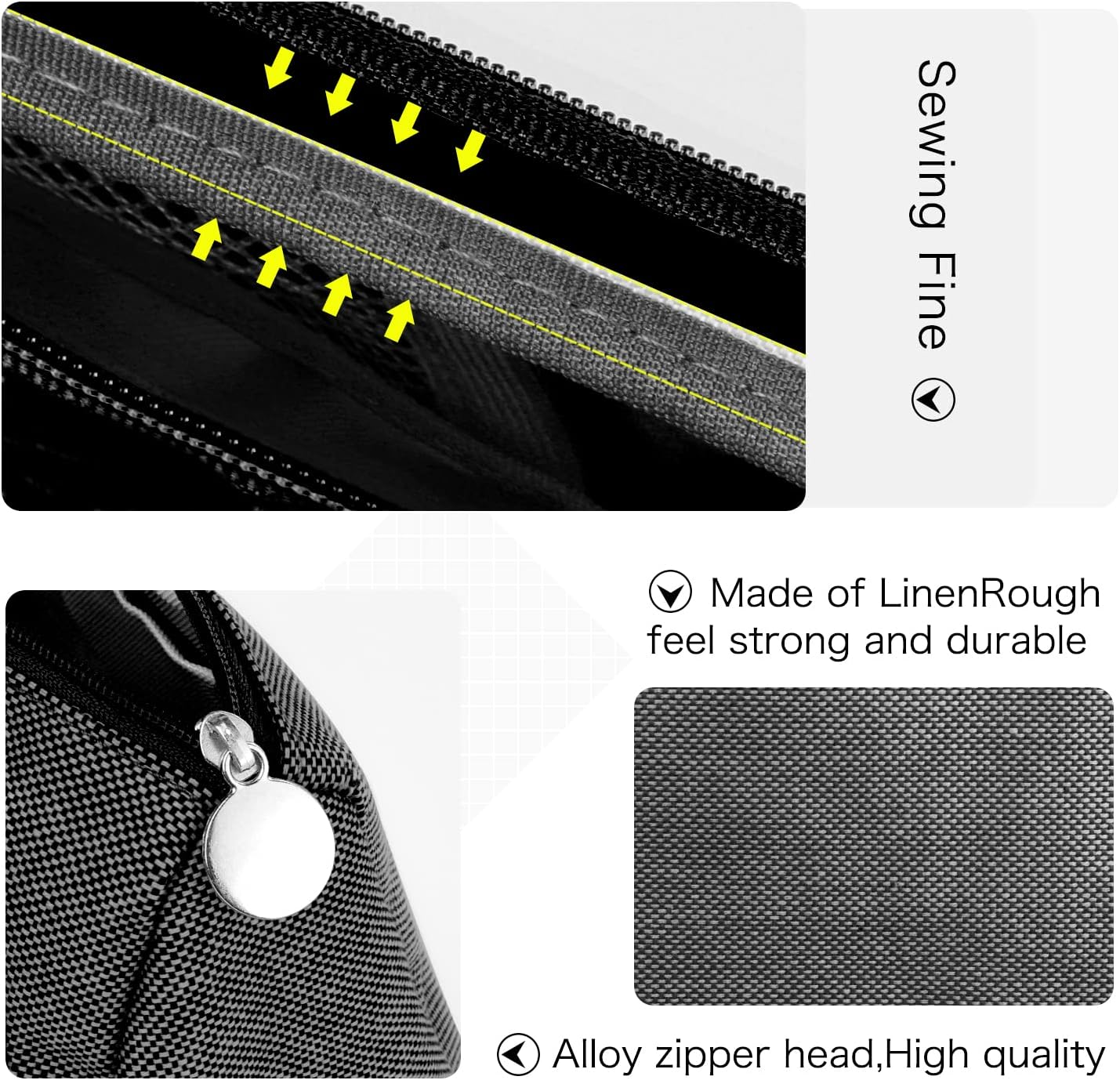 Mokani Big Capacity Pencil Case, Canvas Pen Pencil Pouch with Handle, Stationery Storage Cosmetic Bag Middle High School College Office Organizer for Students Girls Teens Adults, Gray - Gray image number 5