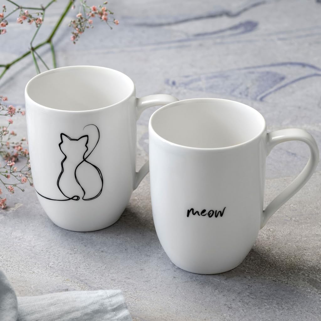 Villeroy & Boch Statement Cat Cup Set 2Pcs - Premium Porcelain Cups, Thoughtful Present for Cat Lovers, White image number 6