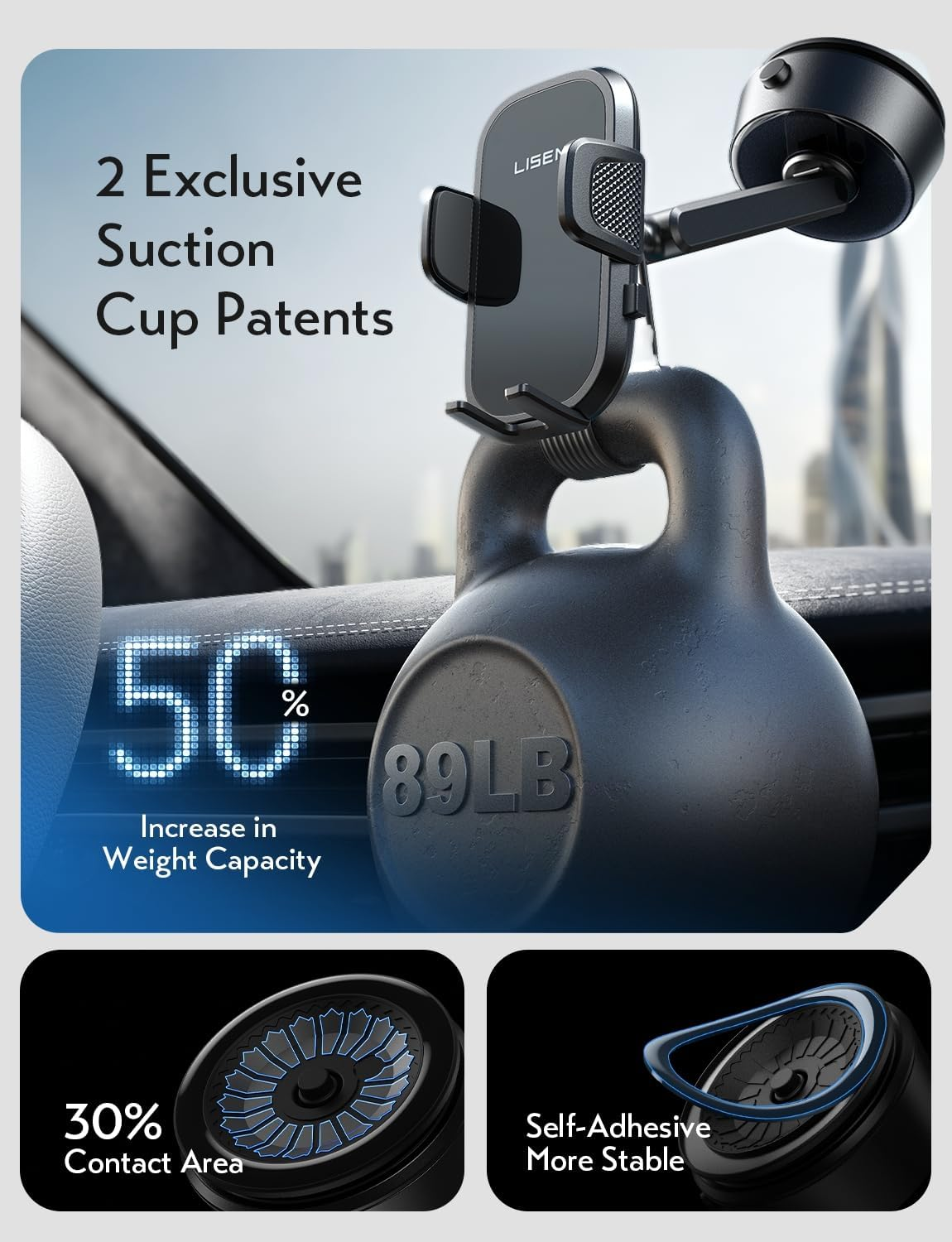 LISEN Car Phone Holder Mount,Electric Suction Cup Phone Mount,0% Incident Security Monitor ＆ 0.1S Operation ＆ Fit Any Angle,Any Position for Iphone Android and All Smartphones,All Thick Case image number 4