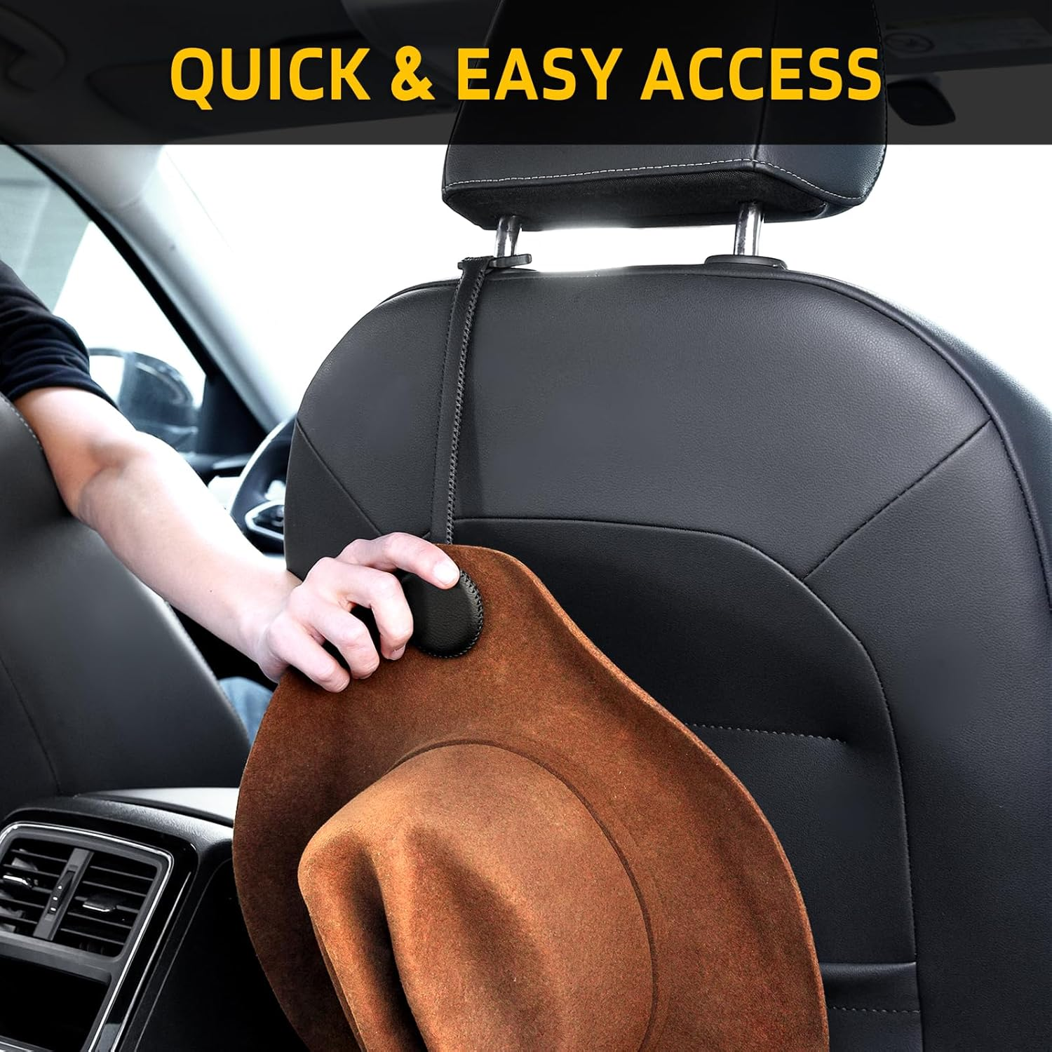 Cowboy Hat Holder for Truck, Magnetic Hat Clip Leather Hat Rack for Car, Headrest Hat Hanger Vehicle Hat Organizer Accessories - Keep Hat Shape, Black, 1 Pack image number 6