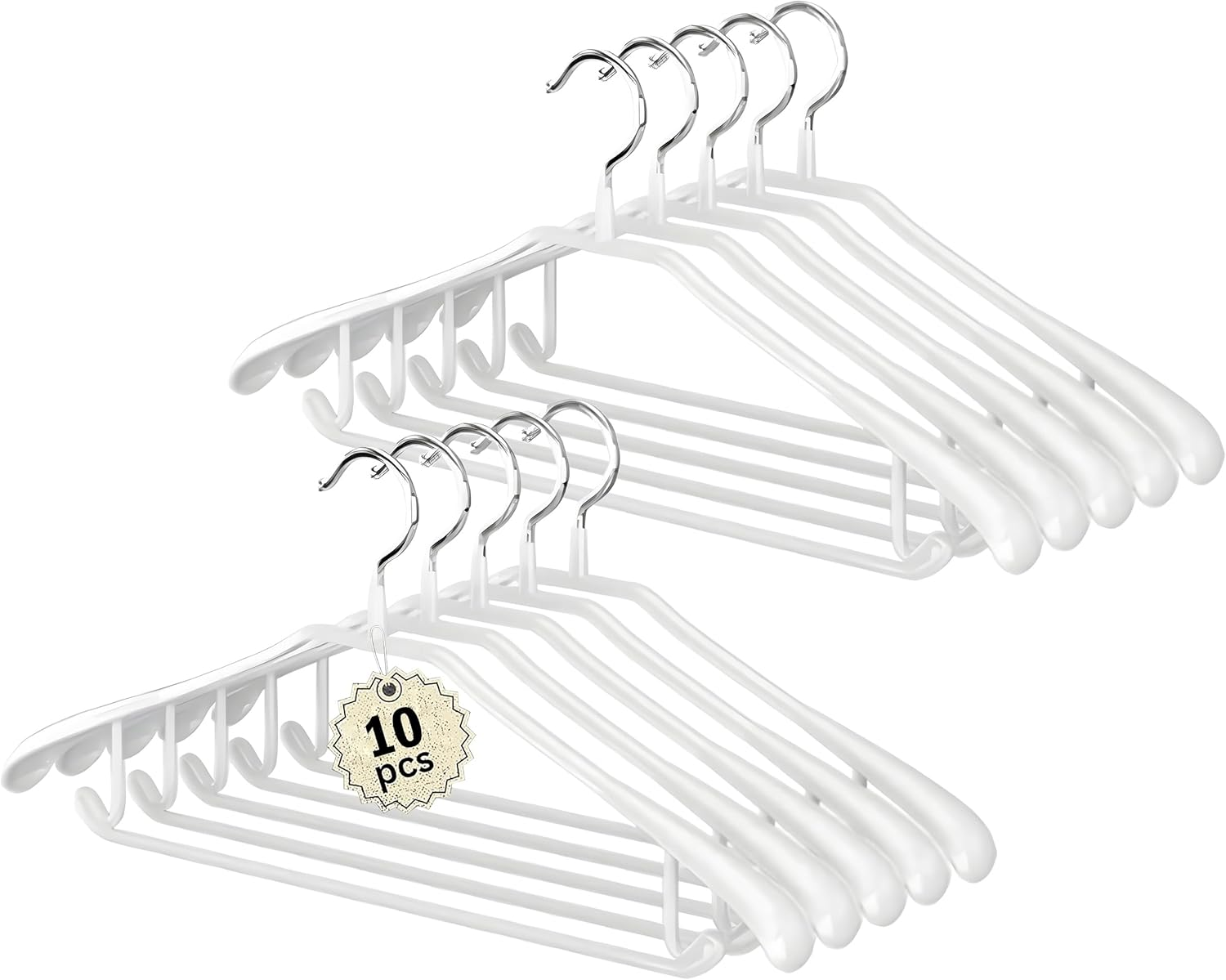 Zekroh 10 Pack Wide Shoulder Metal Hangers, 17.7 Inch Heavy Duty Retro Suit Hangers with Non Slip Pvc-Coating for Closet, Dresses, Pants, Sweaters, Jackets (White)