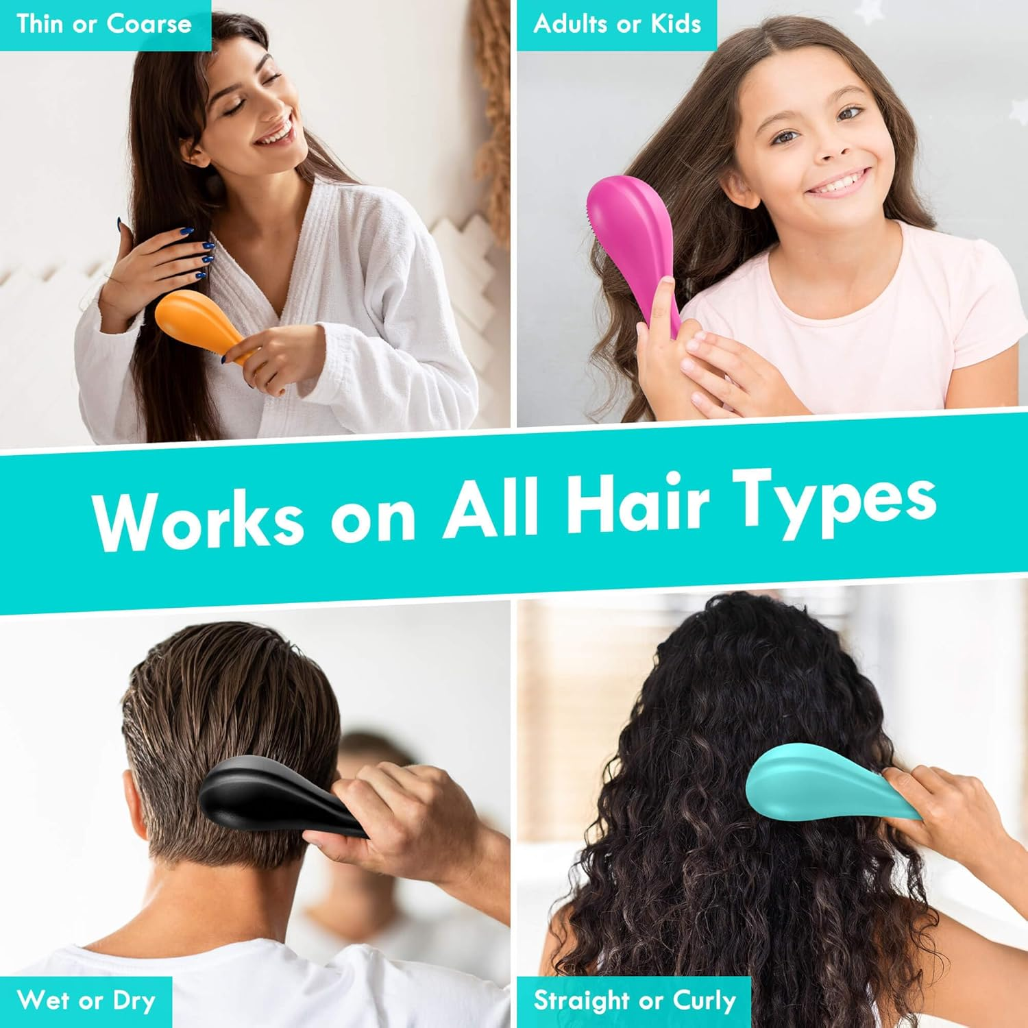 Aussumy Detangling Hair Brush Set - 2 Pack Detangler Hairbrush with Ultra Soft Bristles for Effortless Tangle Removal - for Dry Wet Damaged Curly Hair for Men Women Girls Boys Kids - Black & Green - Green+Pink image number 5