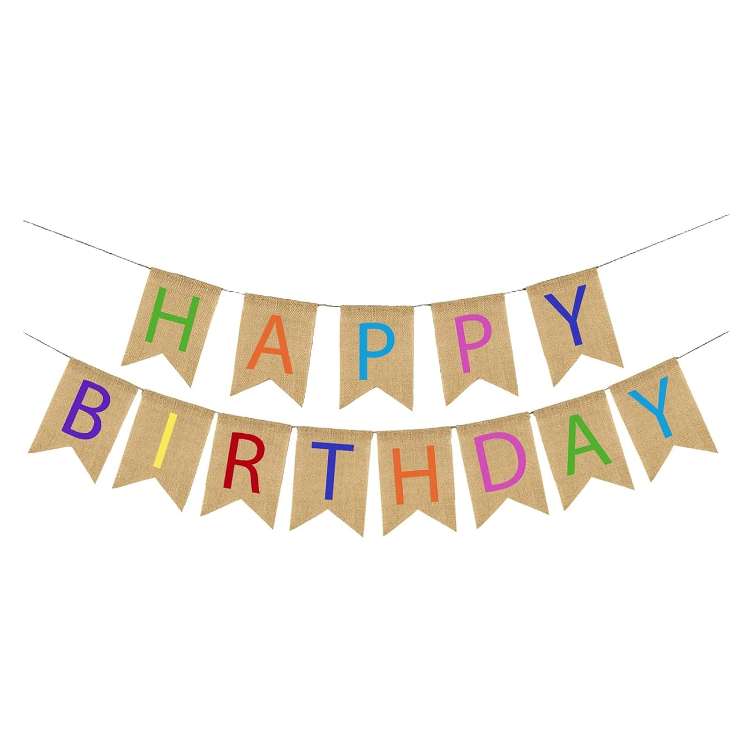 Happy Birthday Banner - 13Ft/4M Imitation Linen Bunting with 13 Swallowtail Flags Birthday Party Decorations for Indoor & Outdoor Celebrations image number 2