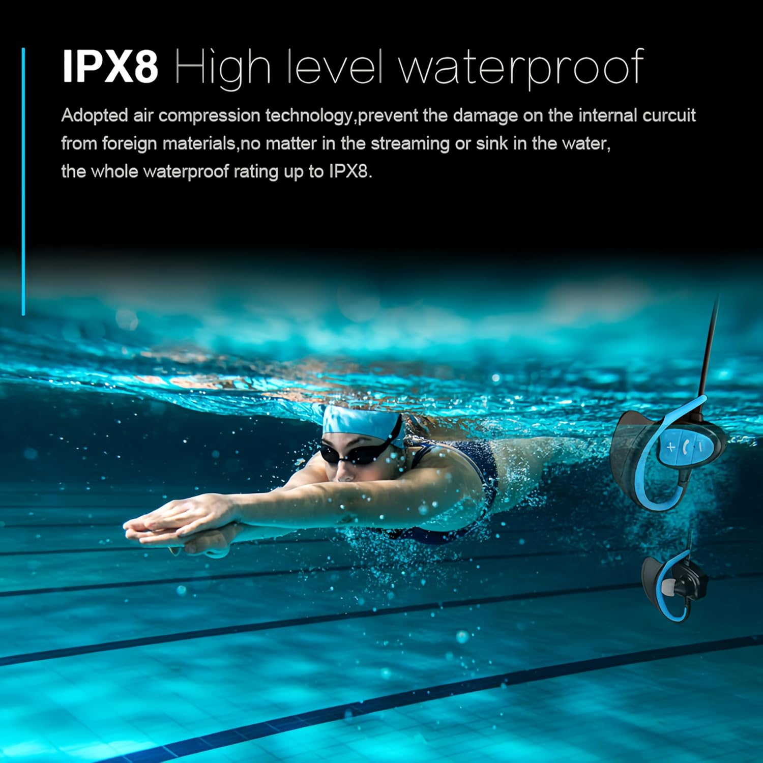 Bewinner Wireless Swimming Headphones - IPX8 Waterproof Bluetooth Underwater Headphones with Smart Voice Prompt & Noise Reduction for Surfing Diving (Green) image number 2
