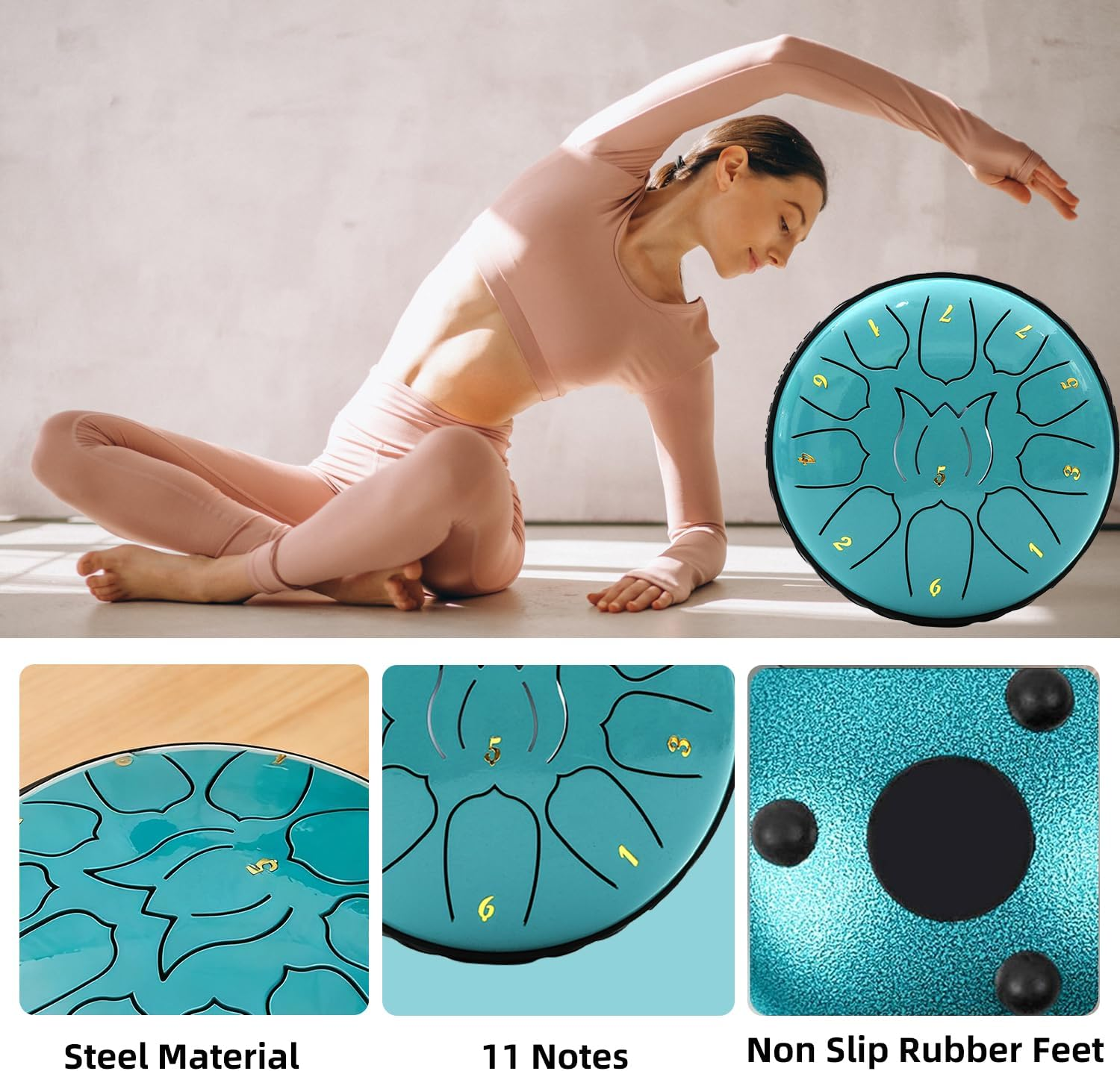 Yazoni Rain Drums 6 Inch 11 Notes - Steel Tongue Drum with Music Book, Hand Drum Mallets, Finger Picks and Carrybag, Rain Chime for Adults Entertainment, Musical Education, Yoga, outside the Garden image number 3