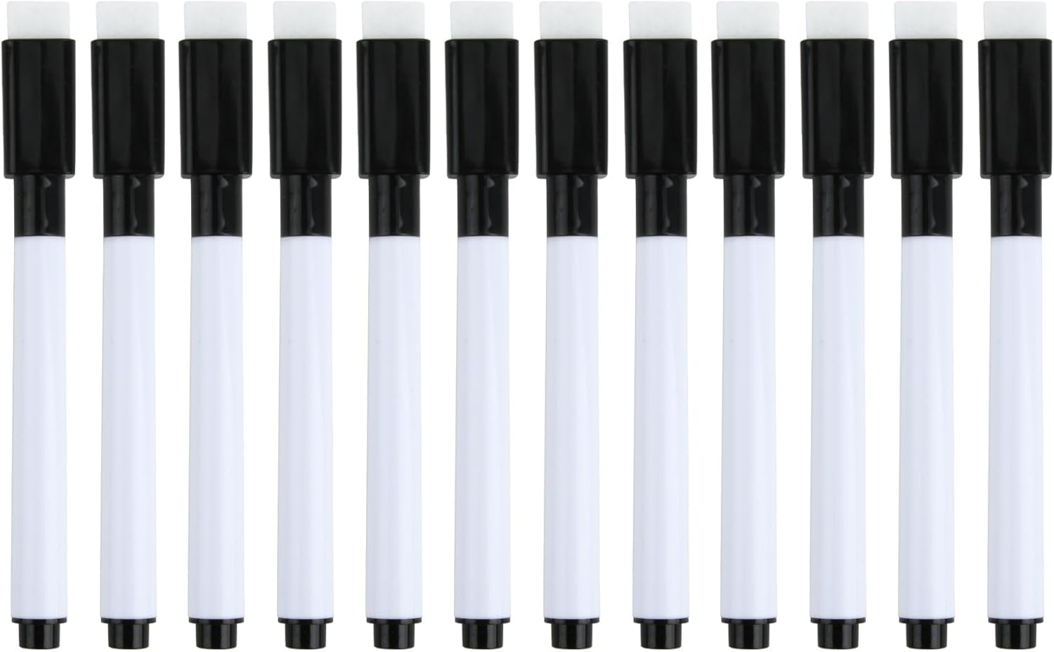 12 Pcs Whiteboard Marker with Eraser, Dry Erasable Markers Fine Point Tip Black with Eraser Cap, White Board Pens for School Office Home Teacher Student Supplies image number 2