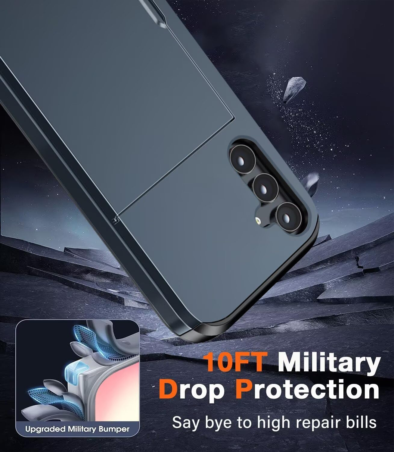 Belzsxy Mobile Phone Case for Samsung Galaxy A17 Case, with Card Slot, Hard PC Shockproof Robust Drop Protection, Outdoor Military Protective Case for Samsung Galaxy A17 (Navy Blue) image number 2