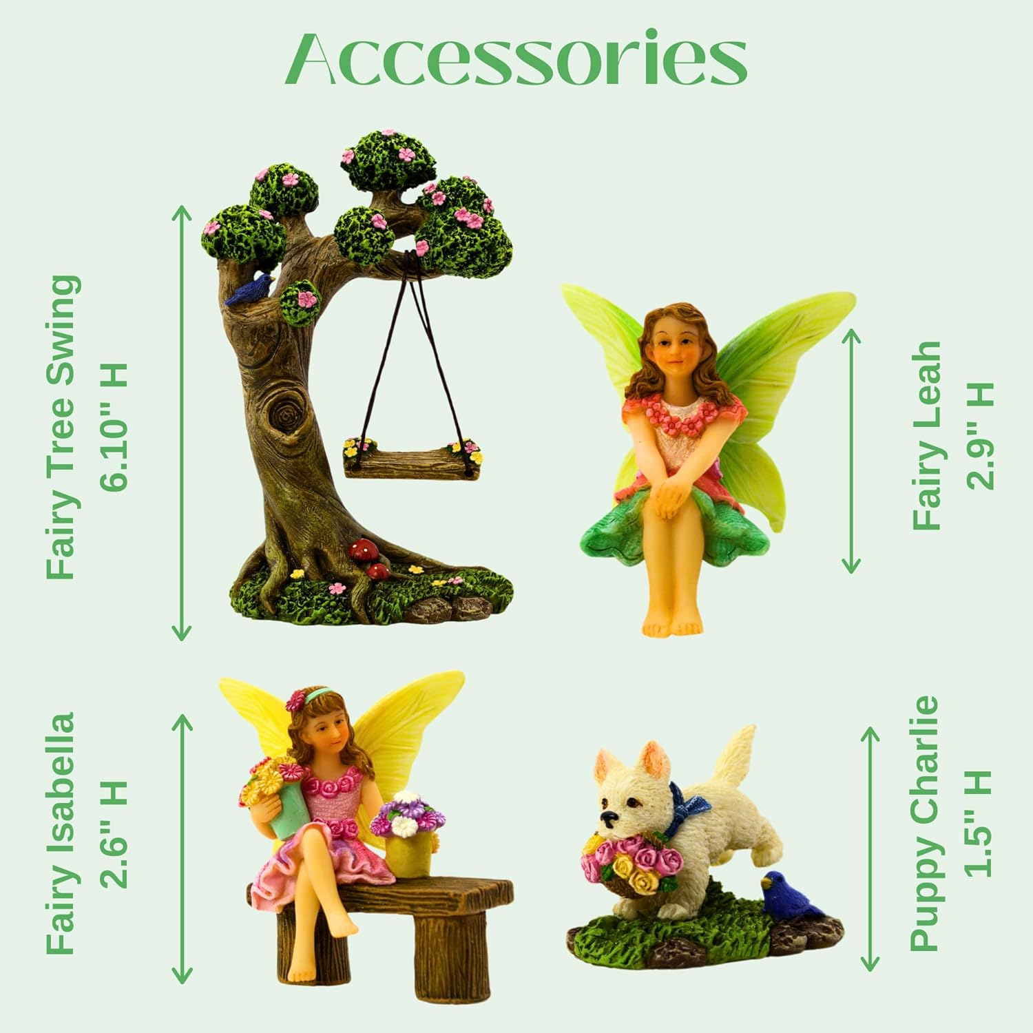 PRETMANNS Fairy Garden Accessories &ndash; Fairy Garden Fairies - Fairy Garden Kit, with Garden Fairies &ndash; Cute Fairies for Garden Outdoor & Fairy Tree Swing with Puppy &ndash; 4 Piece Fairy Set image number 6