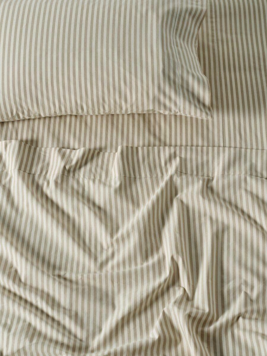 Linen House Classic Stripe Sheet Set, Pebble, Single Size - Natural image number 4