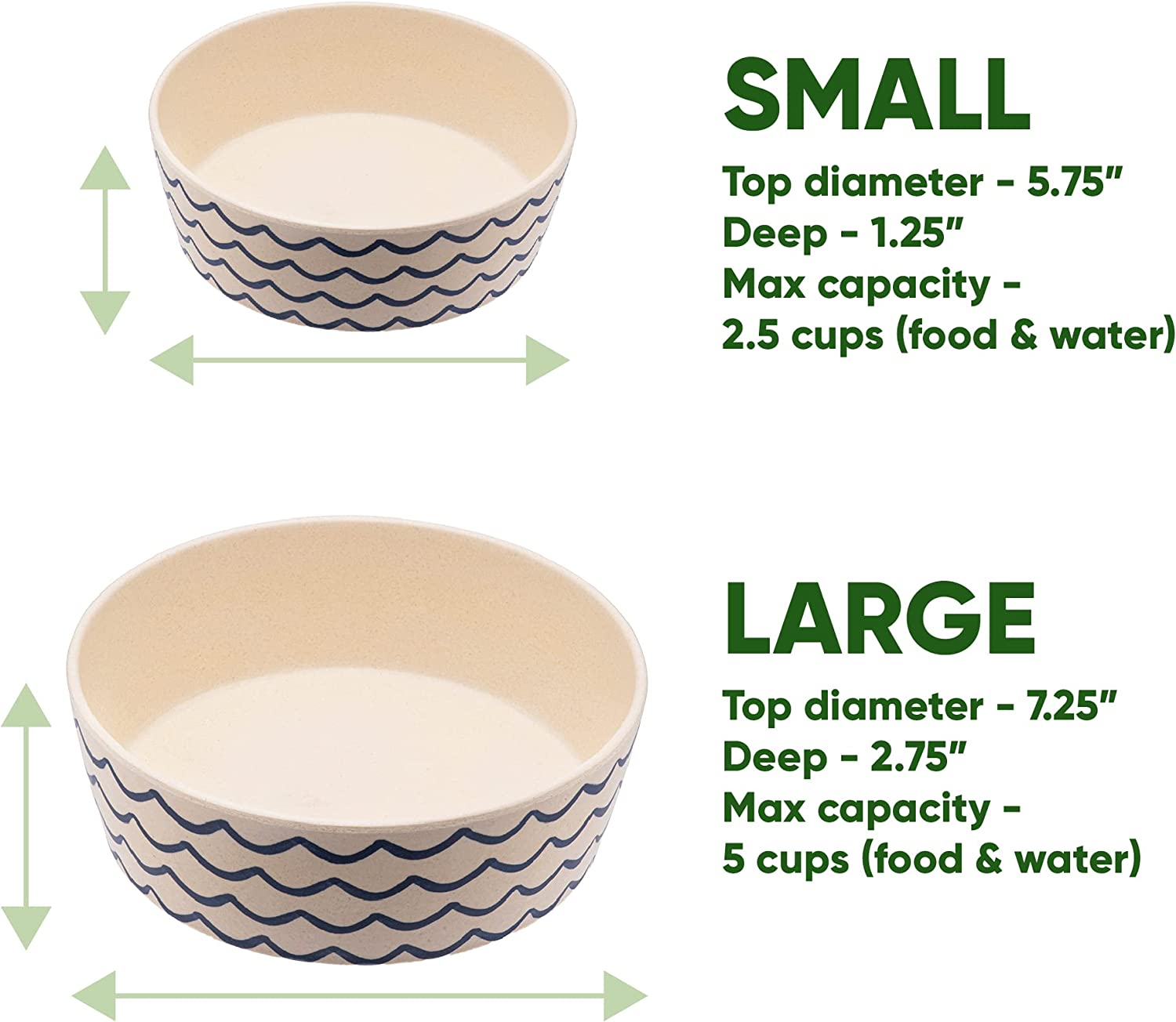 Beco Printed Bamboo Food and Water Dog Bowl Waves Large