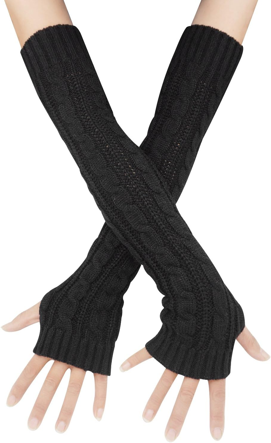 Womens Winter Warm over Elbow Long Fingerless Thumb Hole Gloves Mittens Knitted Arm Warmer