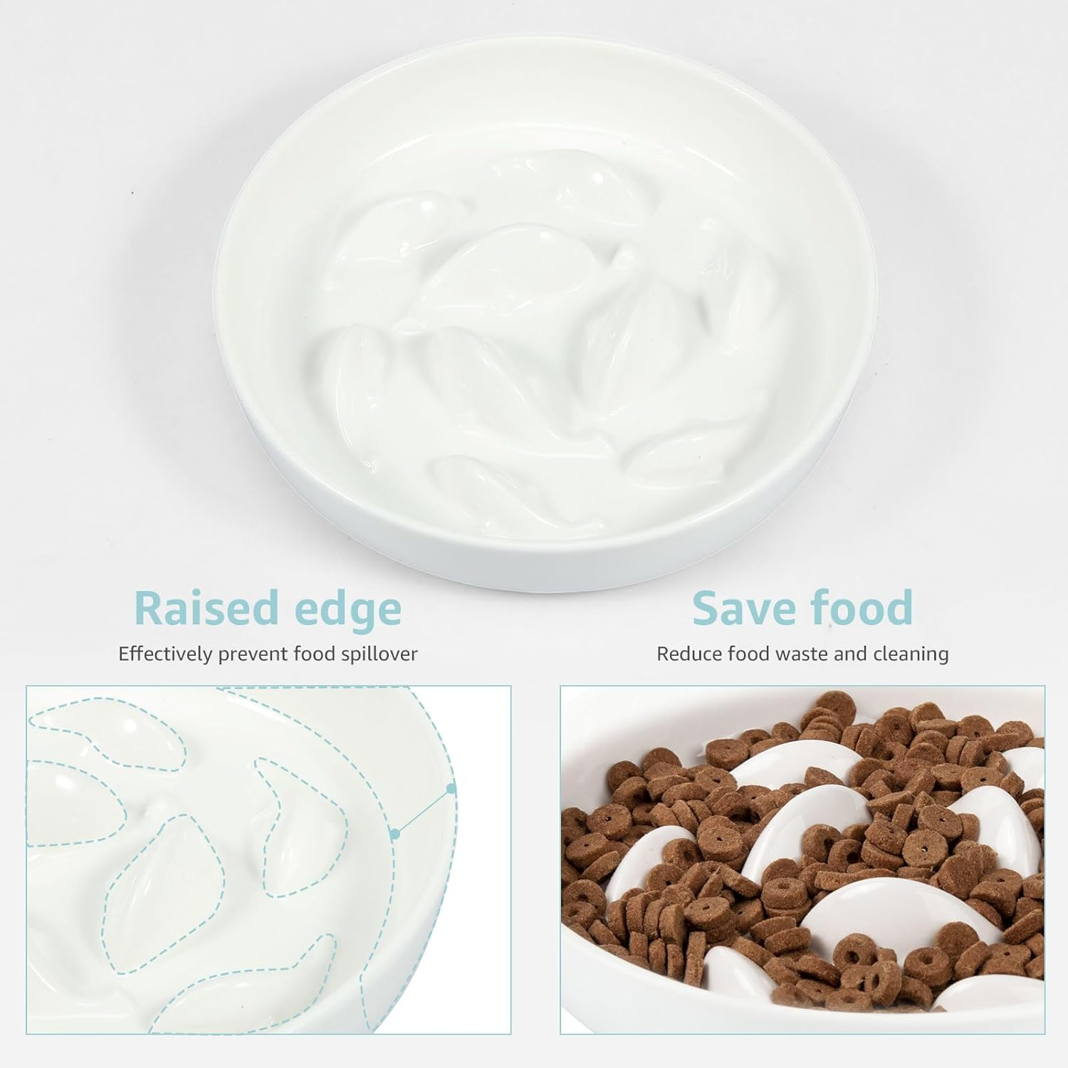 Slow Feed Dish for Cats and Small Dogs with Non Slip Mat Raised Edge Slow Eating Cat Bowls anti Vomiting anti Gulping Healthy Eating Diet Pet Bowls Reusable Slow Feeder Dish Fish Shape Design Pet Food image number 5