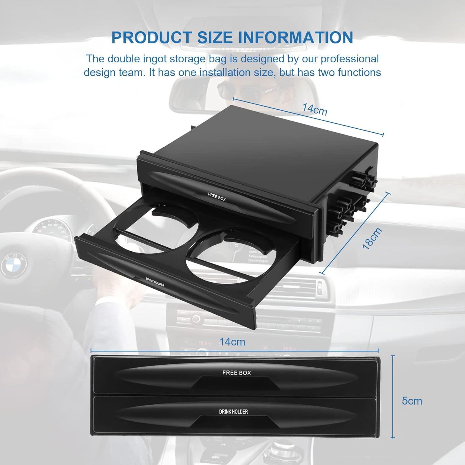 Dovhmoh Car Auto Single Din Radio Pocket, Universal Cd Radio Pocket Drink Cup Holder Storage Box Black image number 1